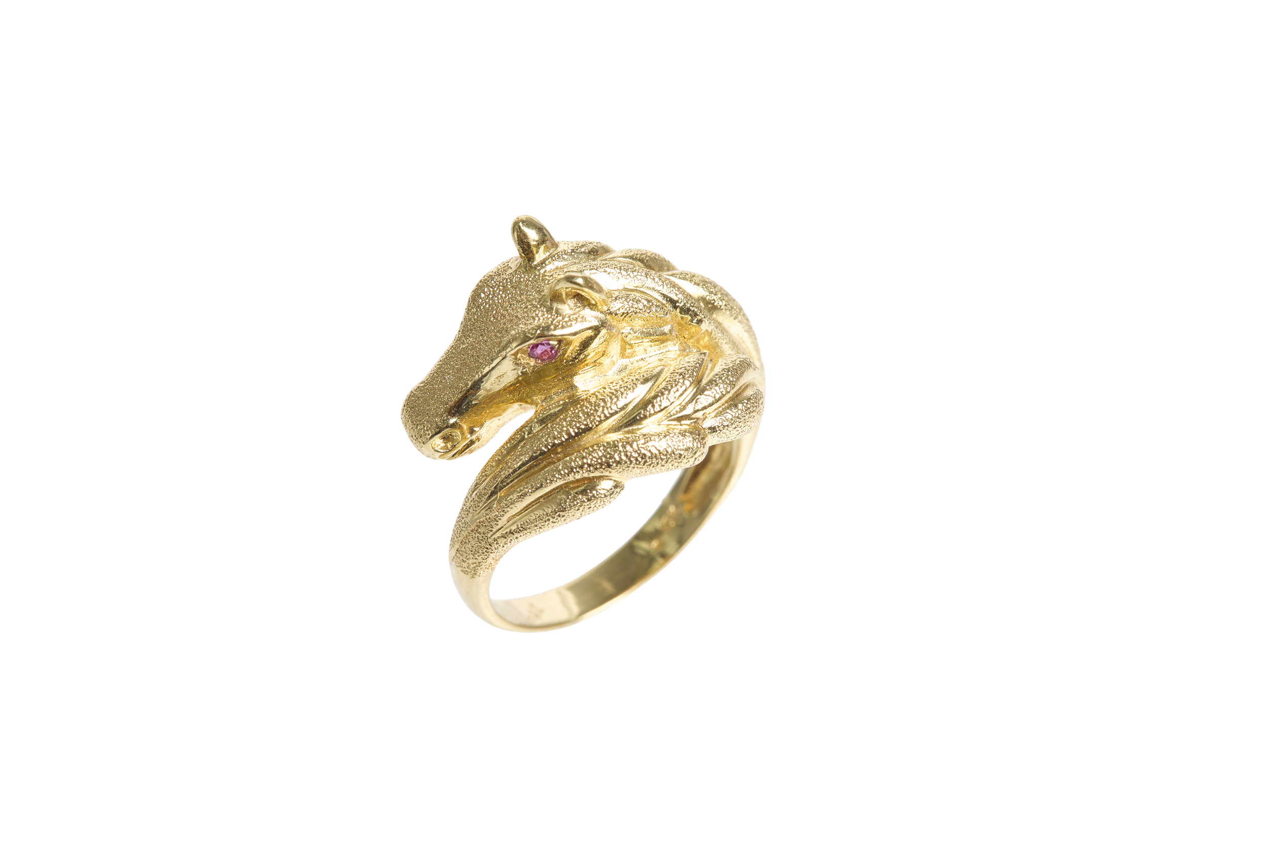 Vintage 18KT and Ruby Horsehead Ring