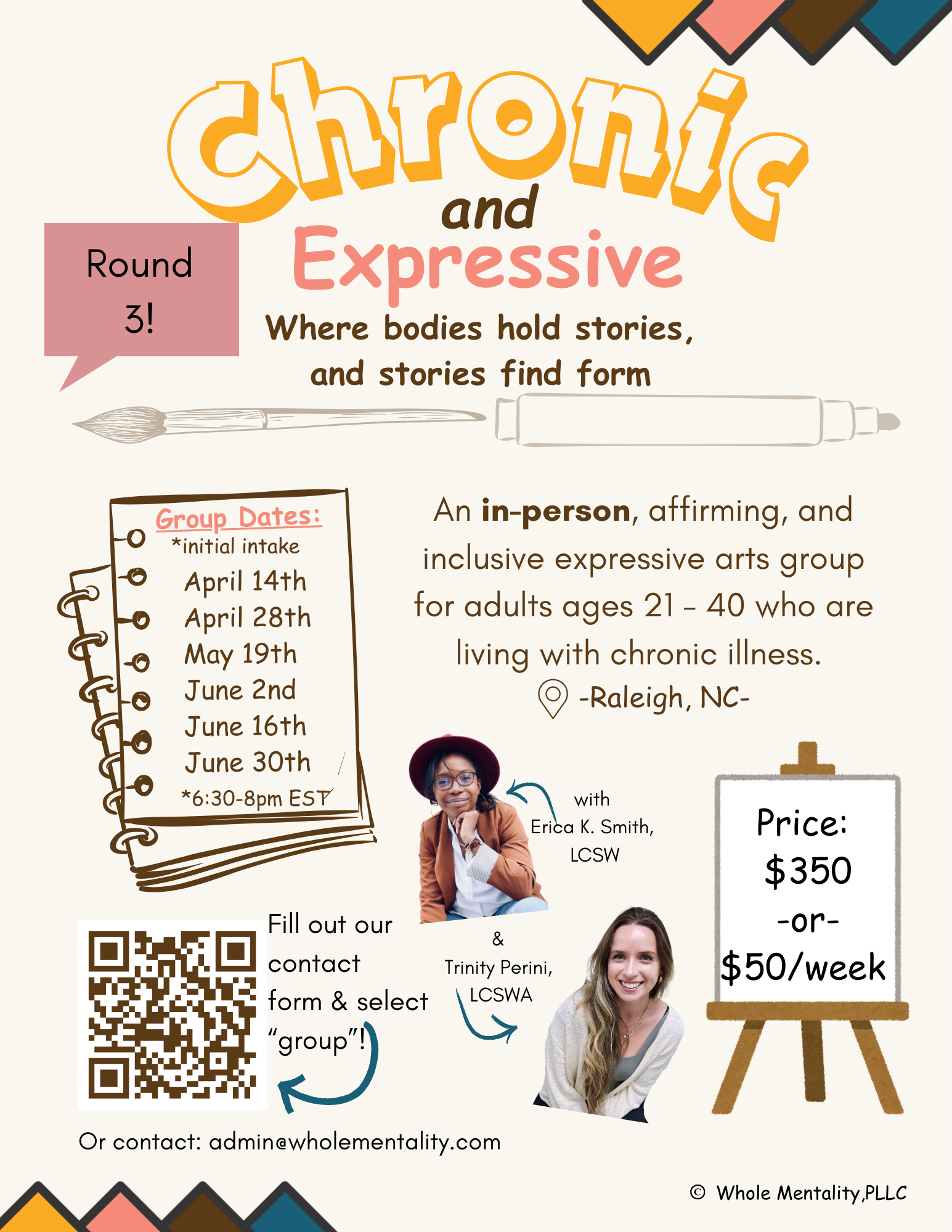 An image describing the next Chronic & Expressive group an in person group for adults with chronic illness