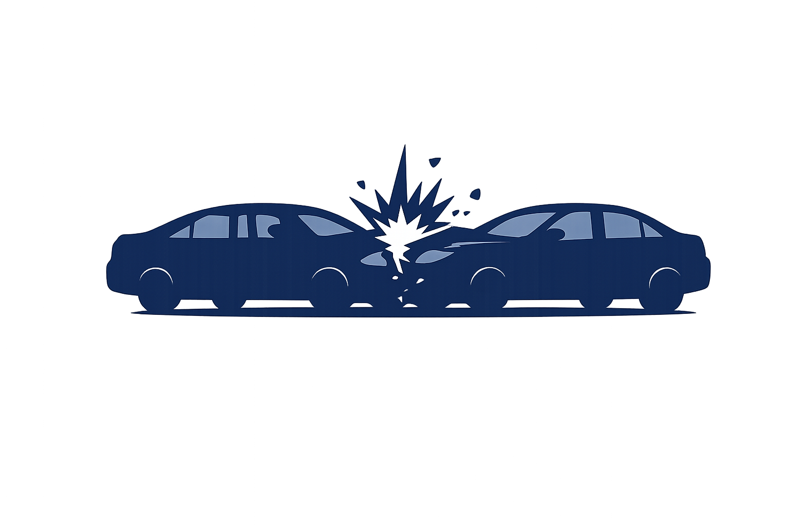 A dark illustration of a car crash with two cars colliding.