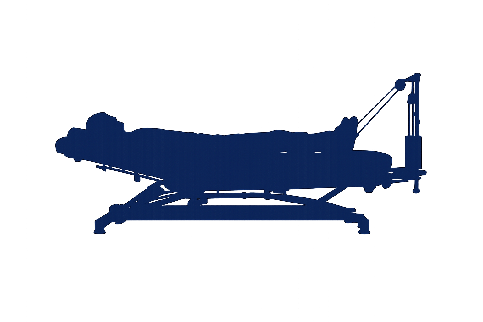 Silhouette of a person lying on a spinal decompression table and being stretched.