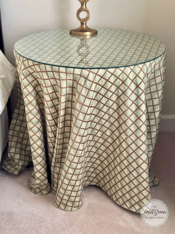 Round Covered Side Table With Glass Top