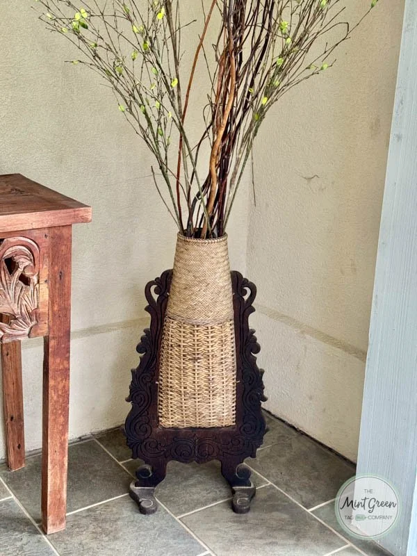 Decorative Woven Basket On Wood Stand
