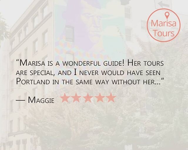 Thank you for your kind reviews! Your joy = my joy. 💕

Can't wait for the day I can start Marisa Tours again.

#marisatours #walkingtours #travelportland #pdx #tours #traveloregon #gratitude #supportsmallbusiness