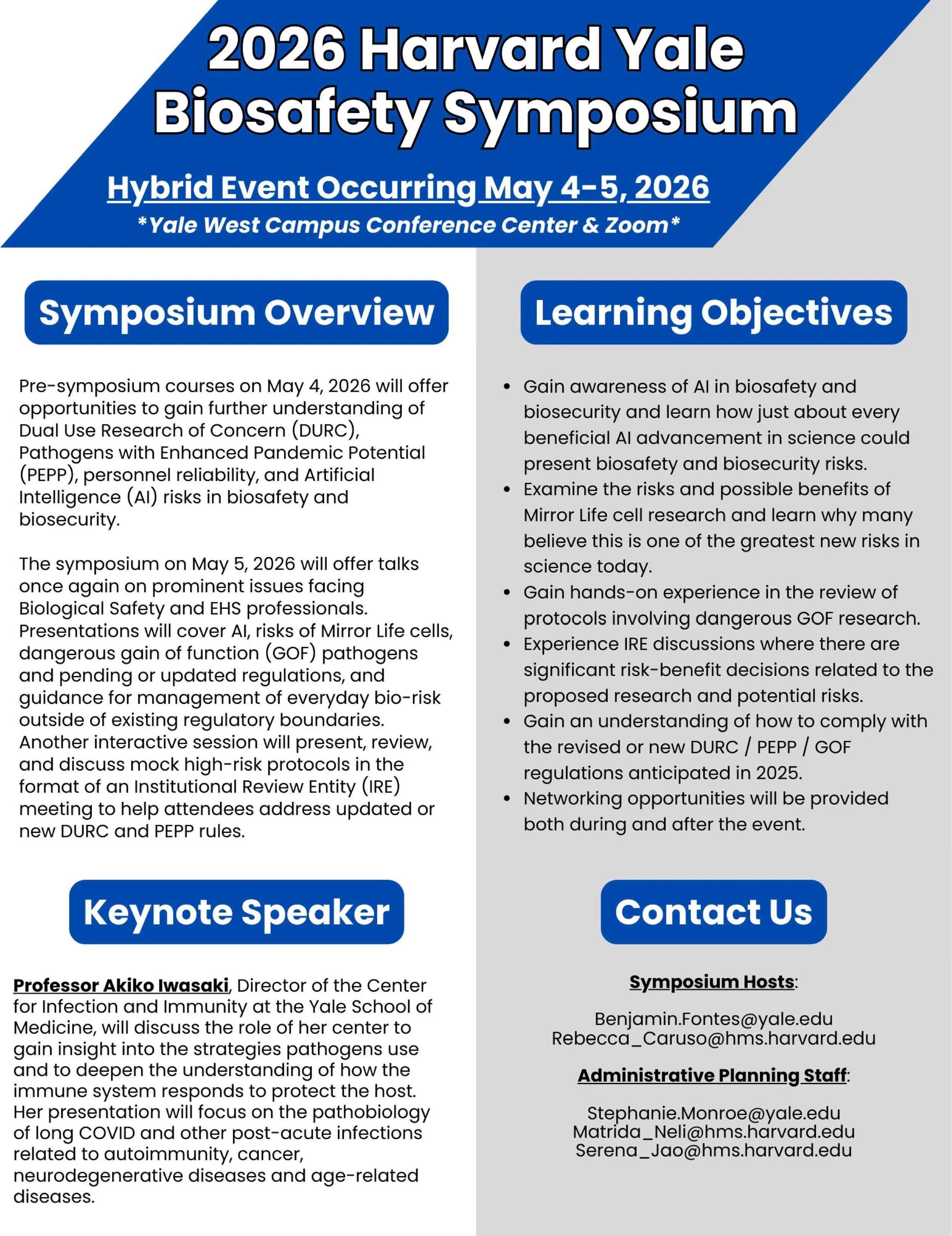 2026 Harvard Yale Biosafety Symposium