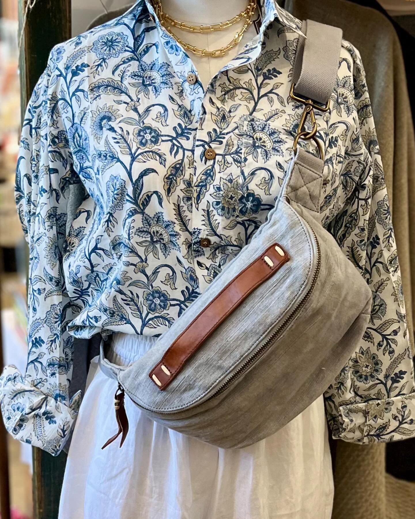 Perfect for this long travel weekend, our EJ block printed shirt and @49sqmi canvas bumbag. Shop our spring/summer collection in SF, Woodside and Montecito opening in July. #ejtravels #blockprint #canvas #49sqmi #summeressentials