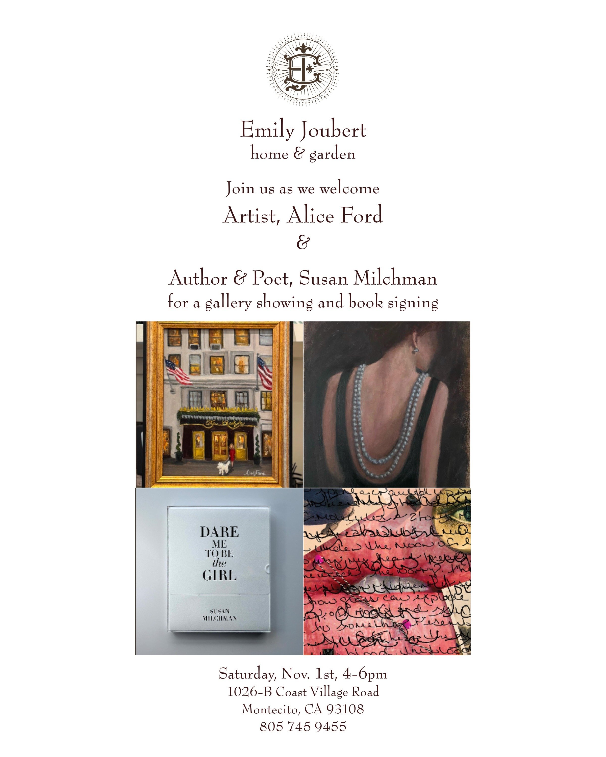 Join Us as we welcome Artist, Alice Ford &amp; Author, Susan Milchman for a Gallery Showing &amp; Book Signing in Montecito
