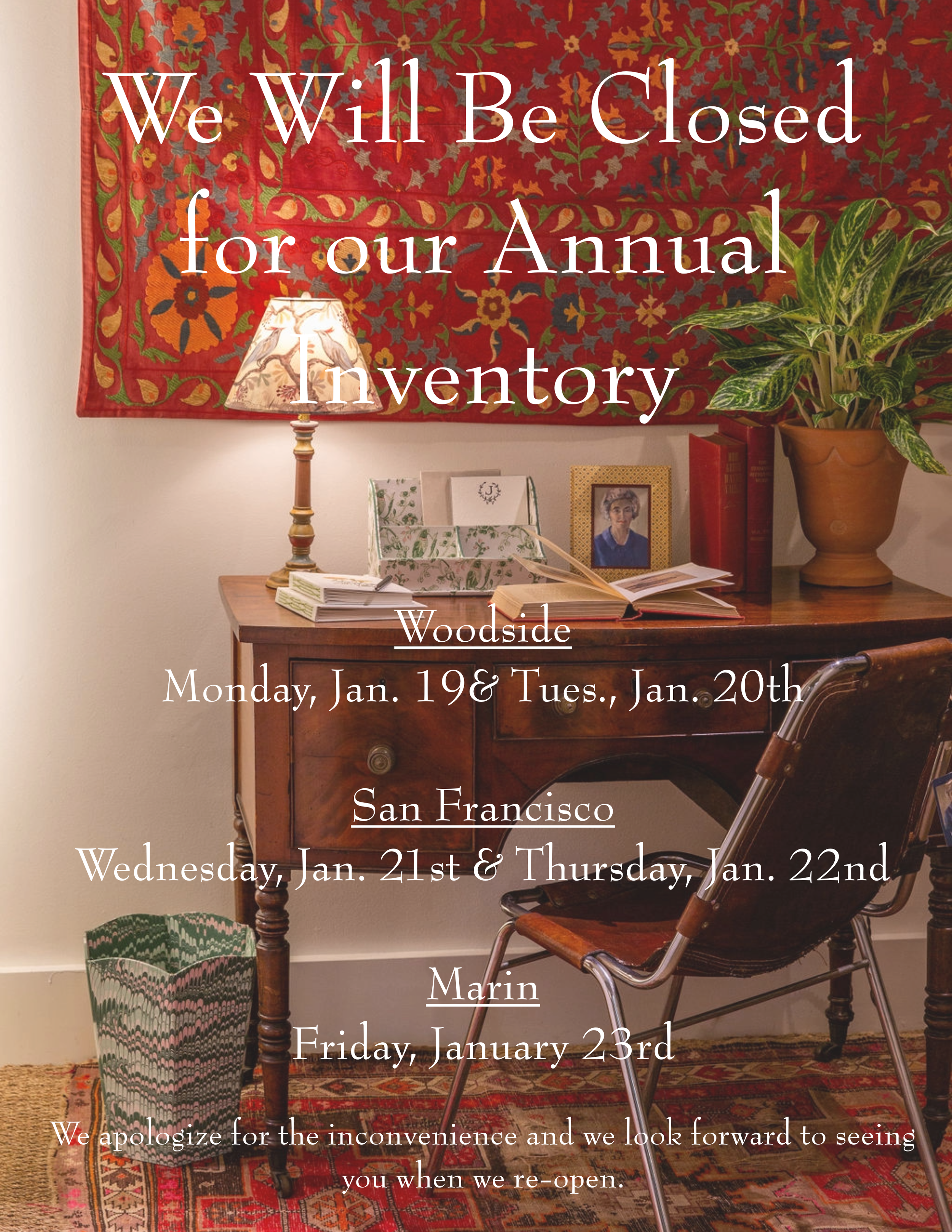 San Francisco Closed for Annual Physical Inventory