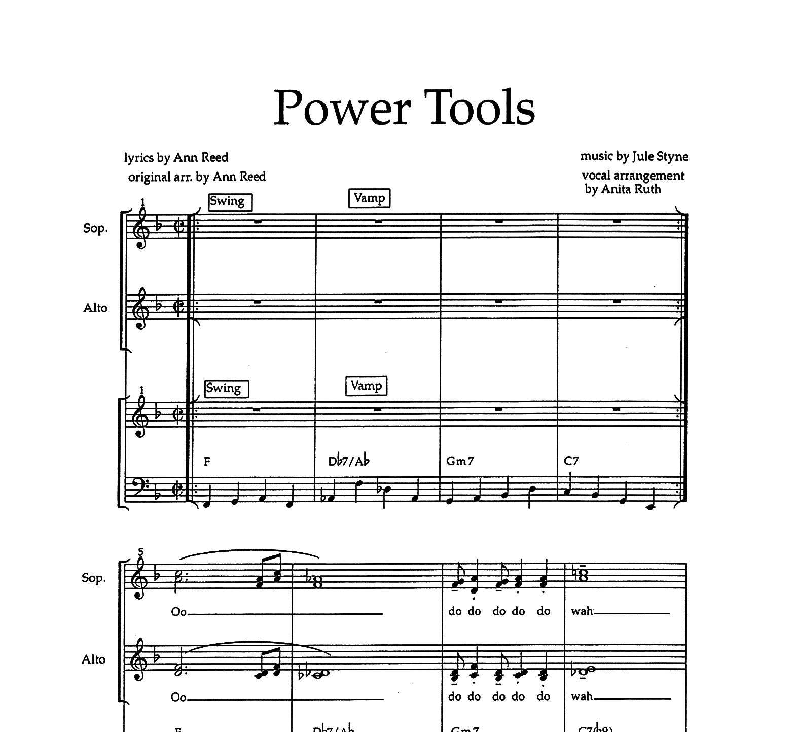 "Power Tools Are A Girl's Best Friend" choral music arranged for SSAA with bass and piano accompaniment