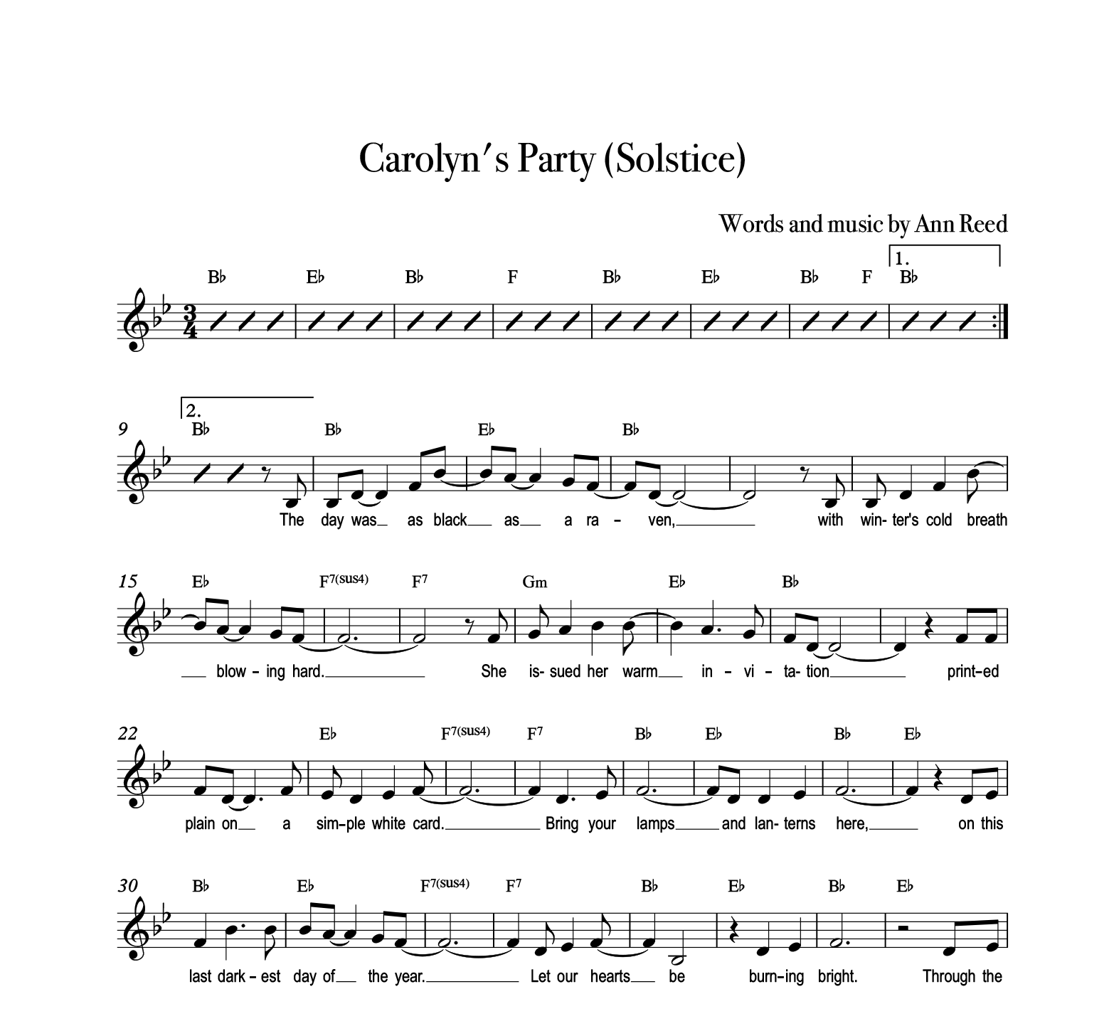 "Carolyn's Party" (Solstice) Key B-flat major Range B-flat - G - Full Score