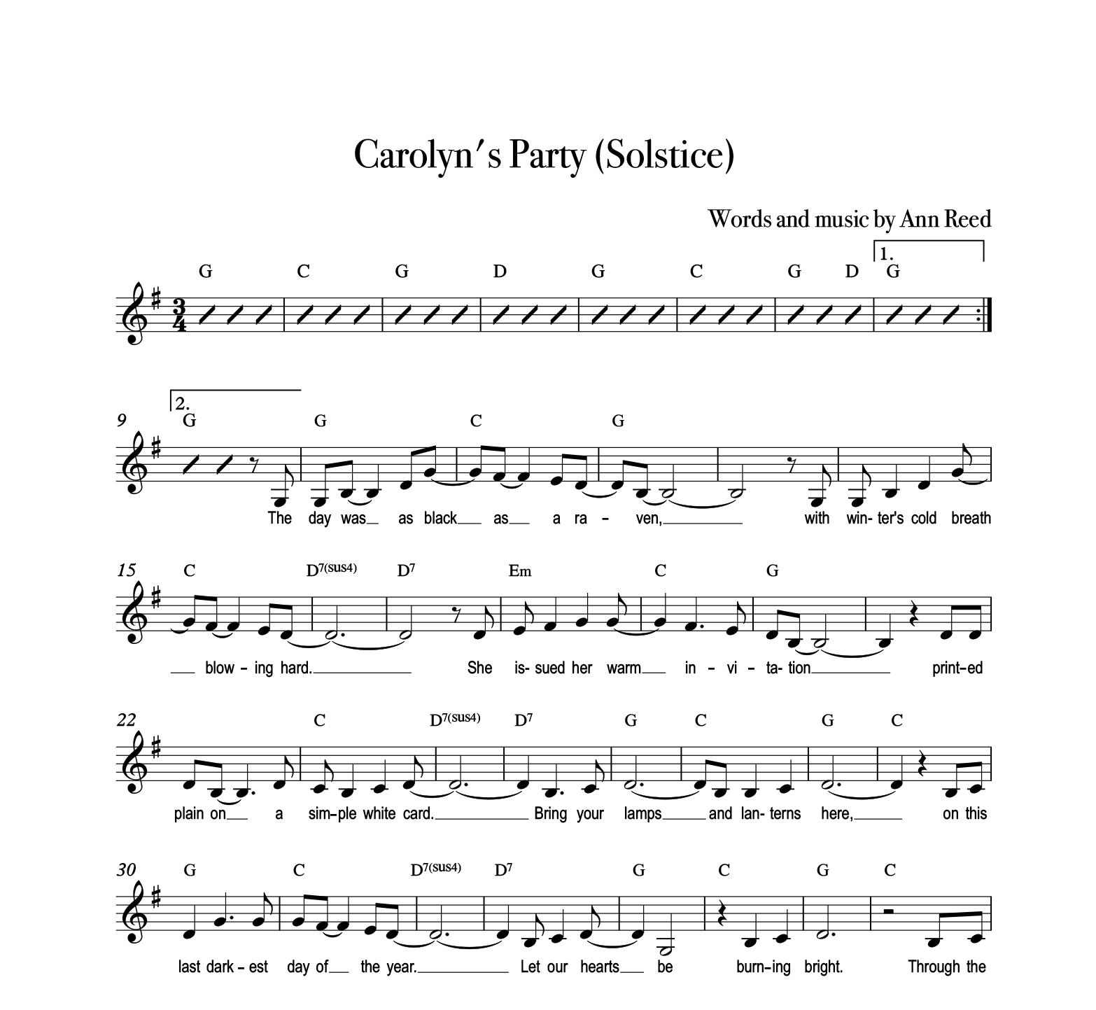 "Carolyn's Party" (Solstice) Key G major Range G - B - Full Score