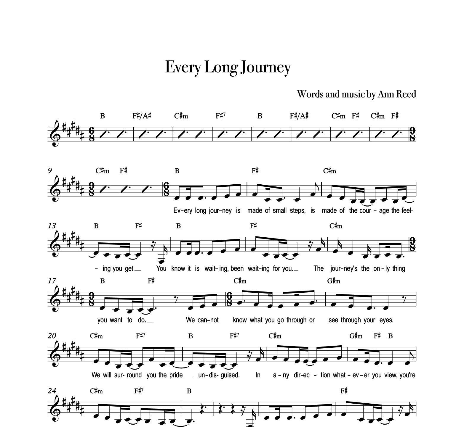 "Every Long Journey" Key B major Range F# - G# - Full Score