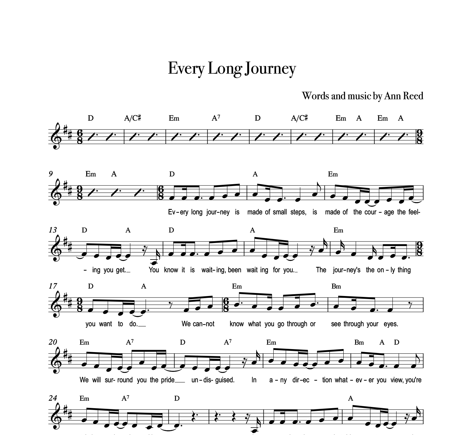 "Every Long Journey" Key D major Range A - B - Full Score