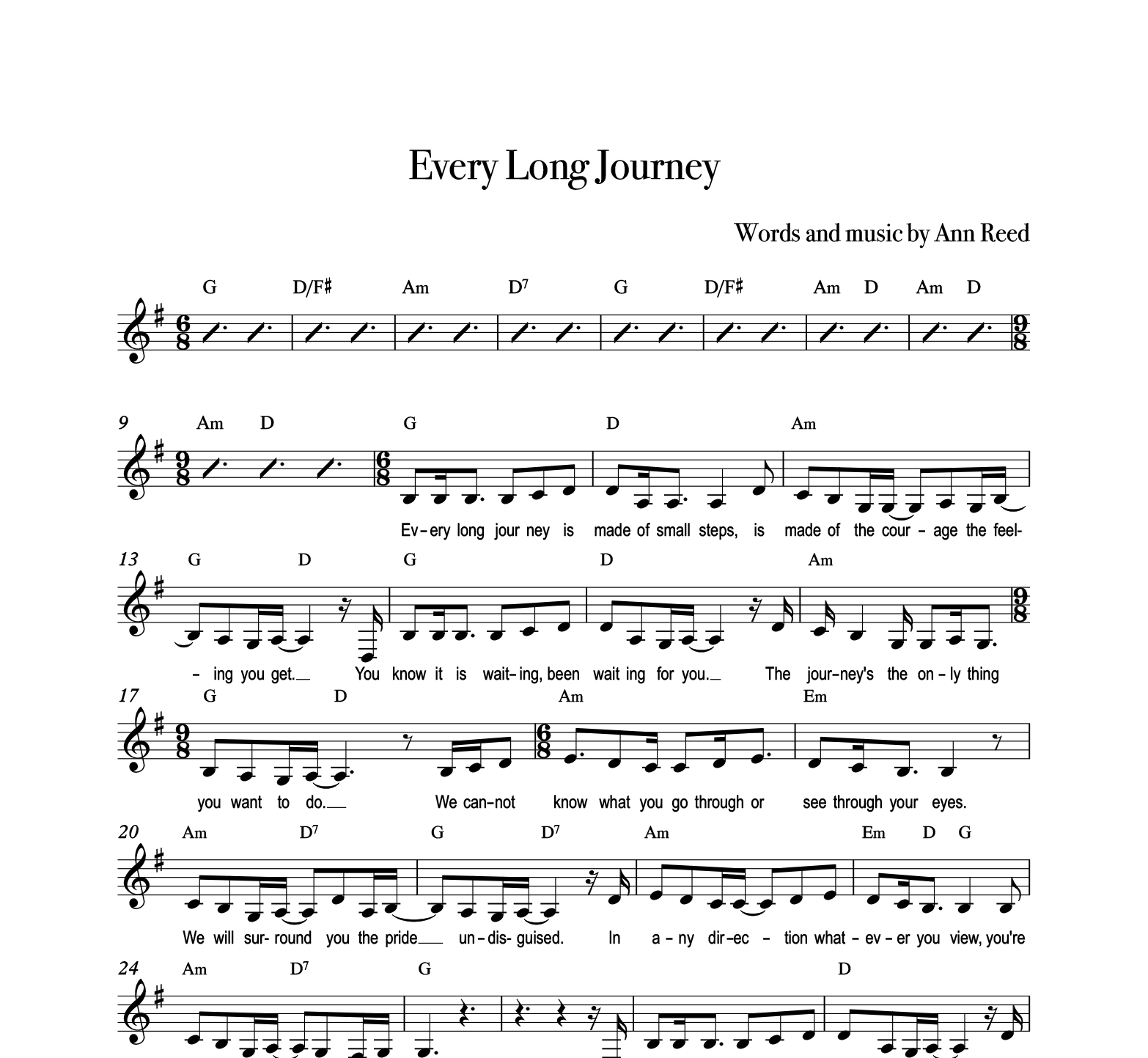 "Every Long Journey" Original Key G major Range D-E - Full Score