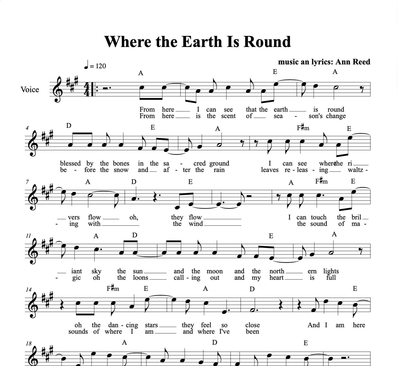 "Where the Earth is Round" Melody line and guitar chords