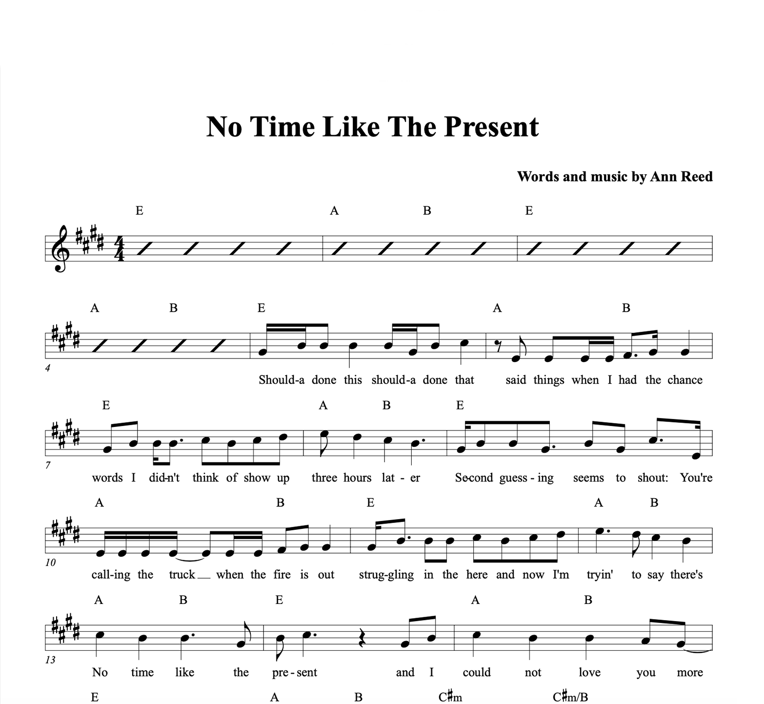 "No Time Like The Present" Melody line and guitar chords