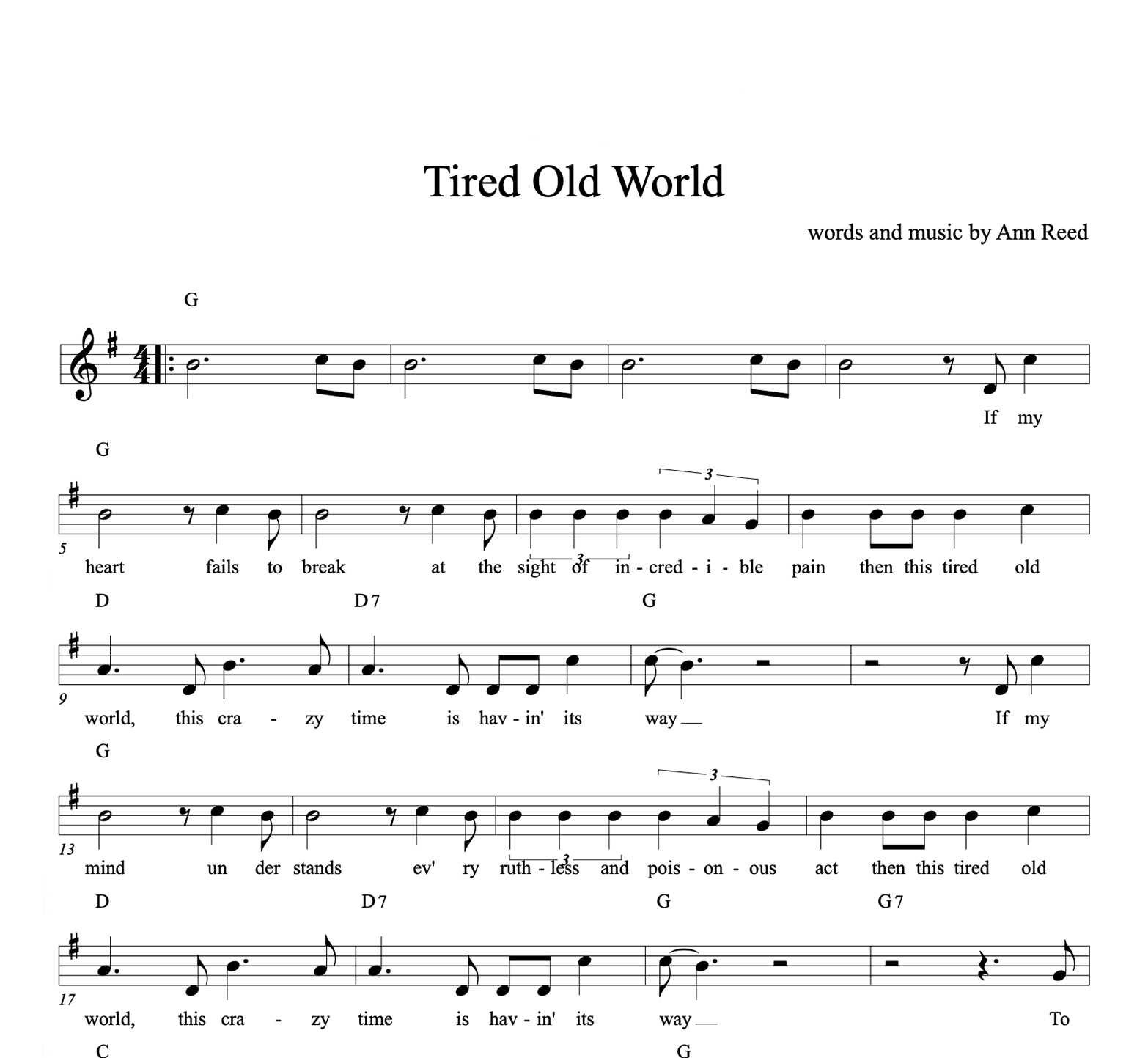 "Tired Old World" Melody line and guitar chords