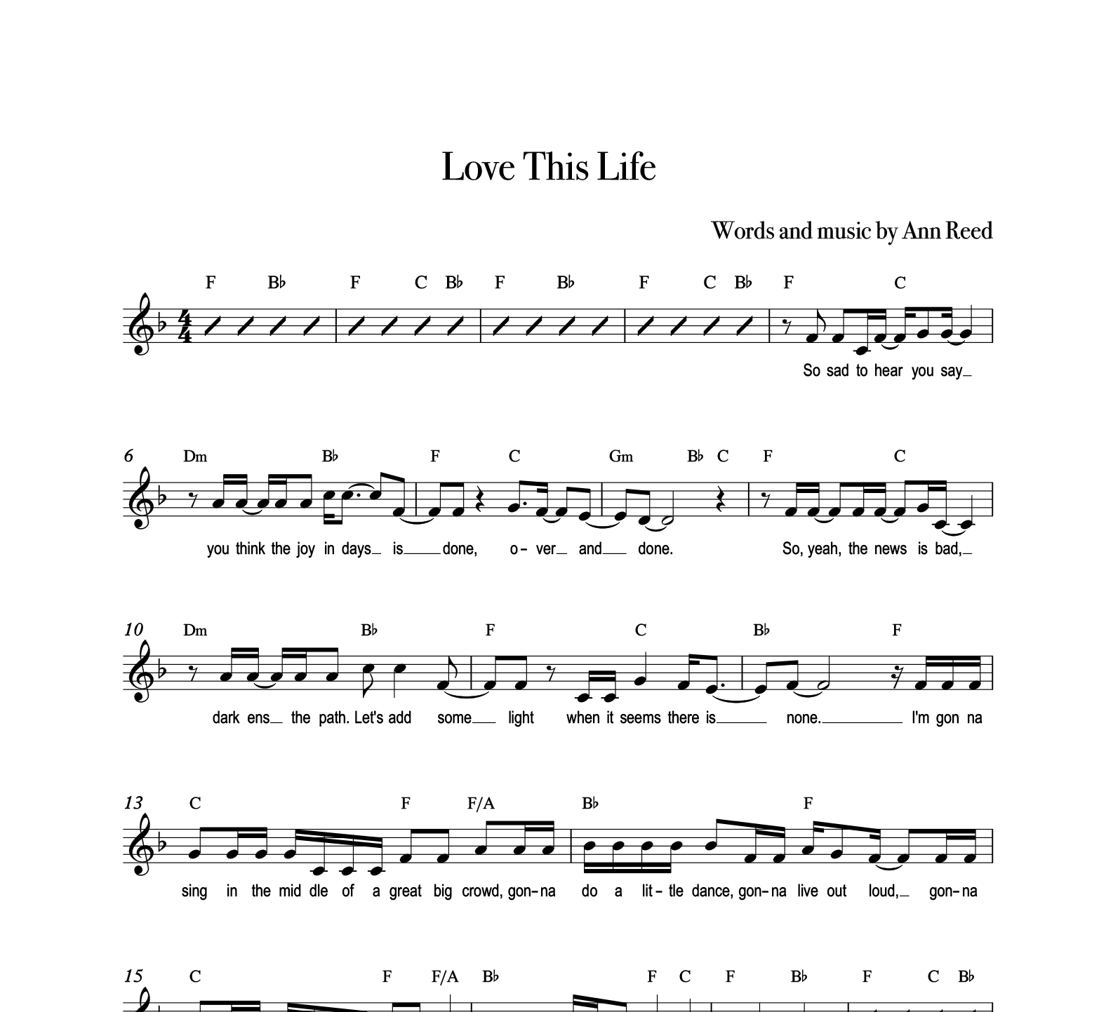 "Love This Life" F major Range C - C - Full Score