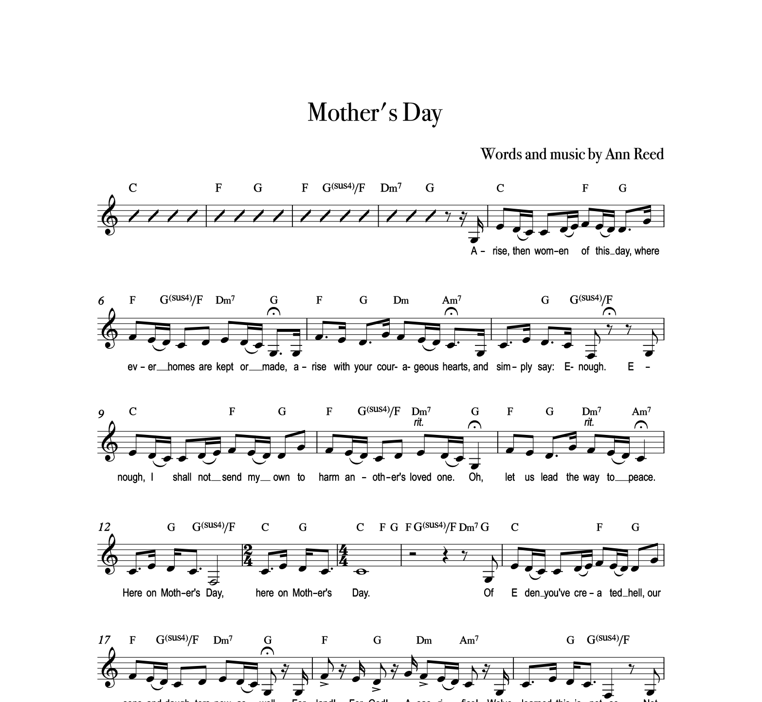 "Mother's Day" Key C major Range F-G