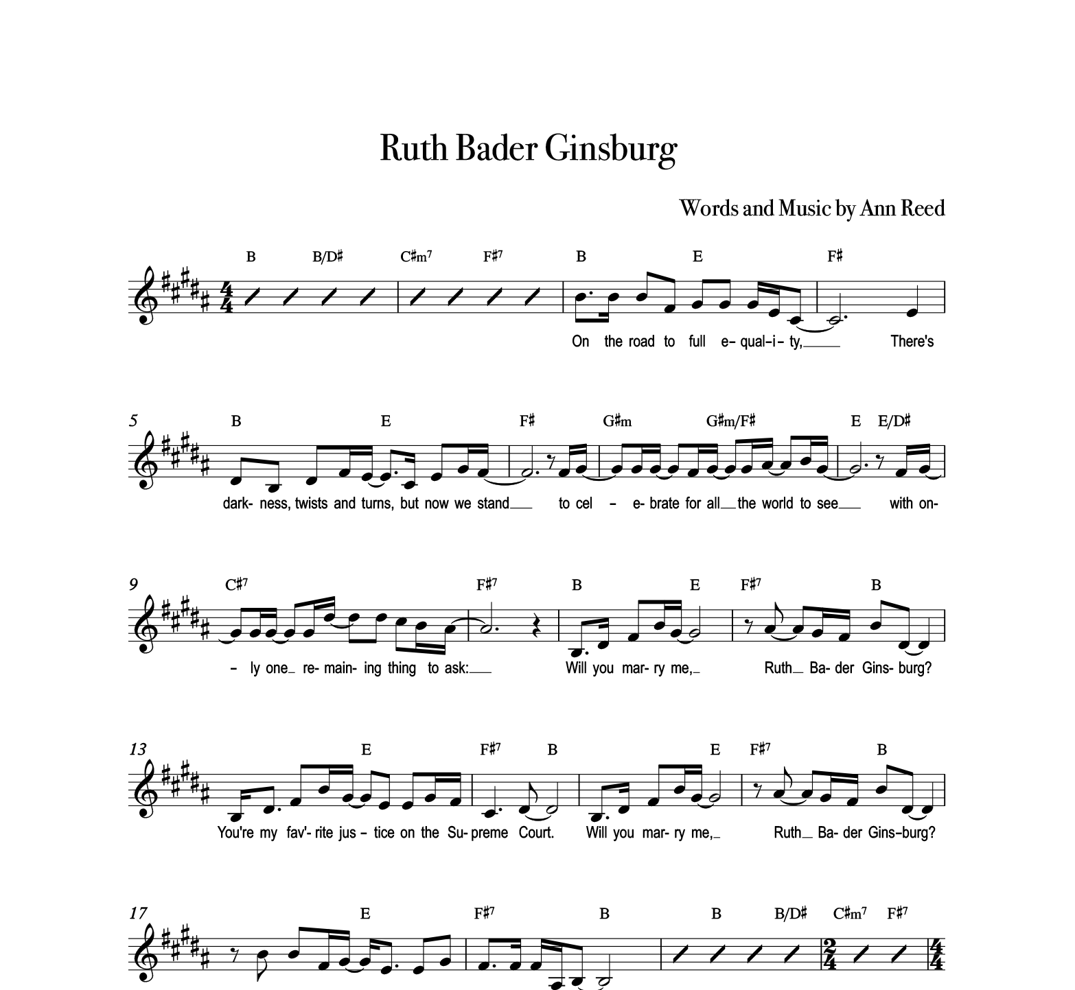 "Ruth Bader Ginsburg" B major Range A# - D# - Full Score
