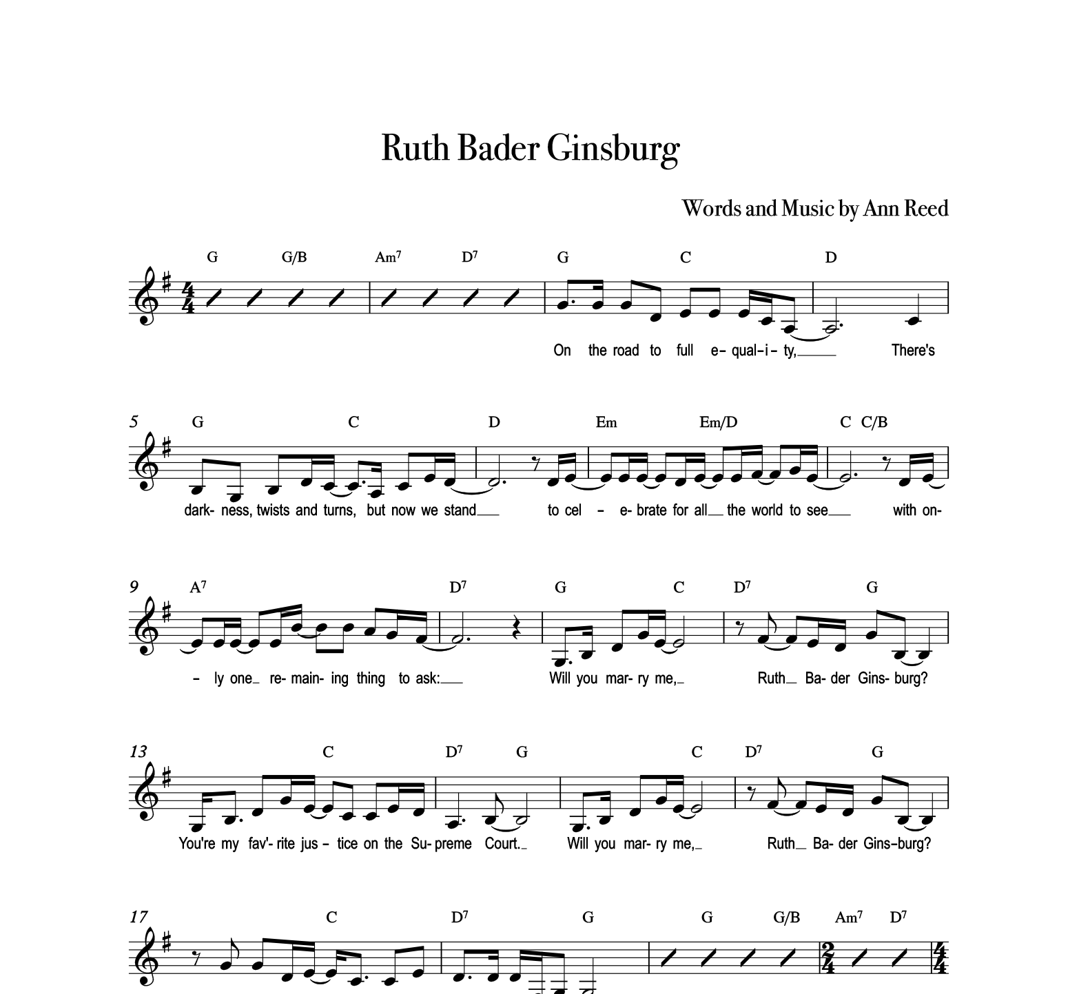 "Ruth Bader Ginsburg" G major Range F# - B - Full Score