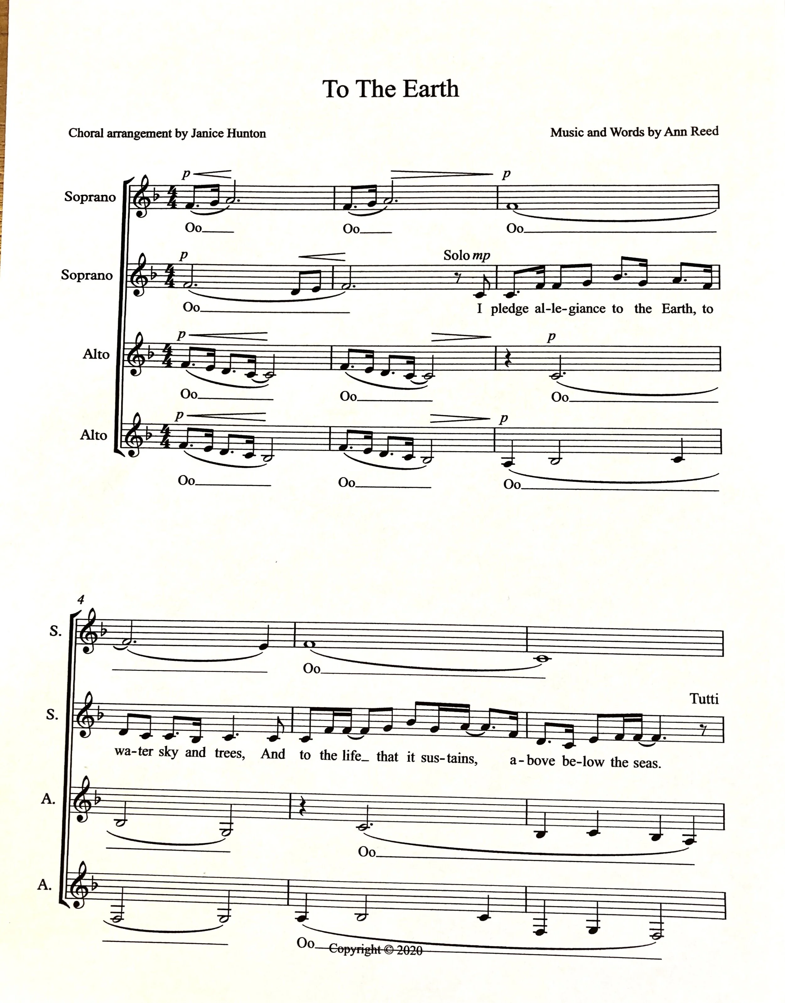 To The Earth, SSAA a capella