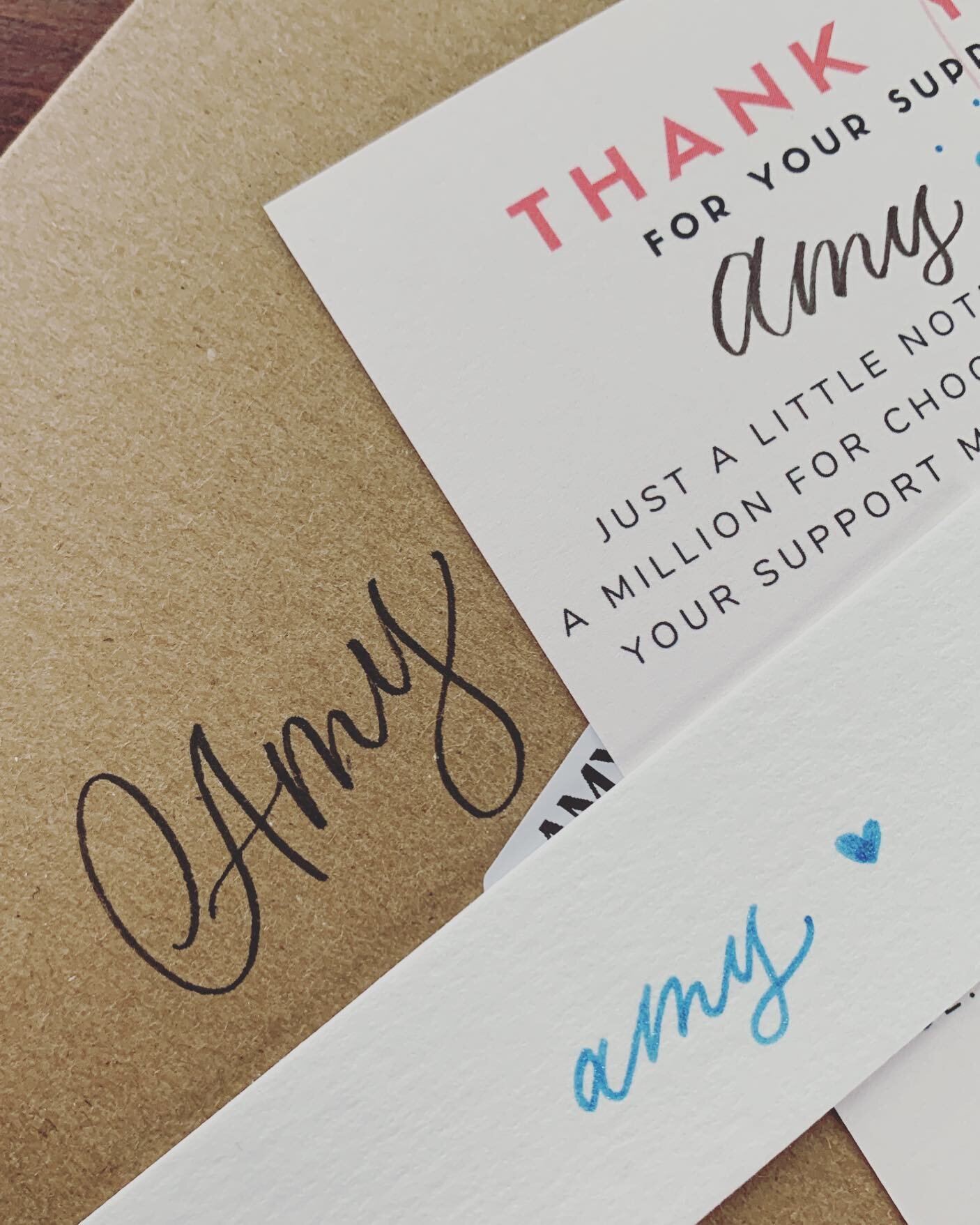 Lettering is such an incredible way to express and practise creativity + some names just come out so beautifully they deserve to be 📸. Here is &lsquo;Amy&rsquo; three ways! 

This package made its way to Montreal 🥰