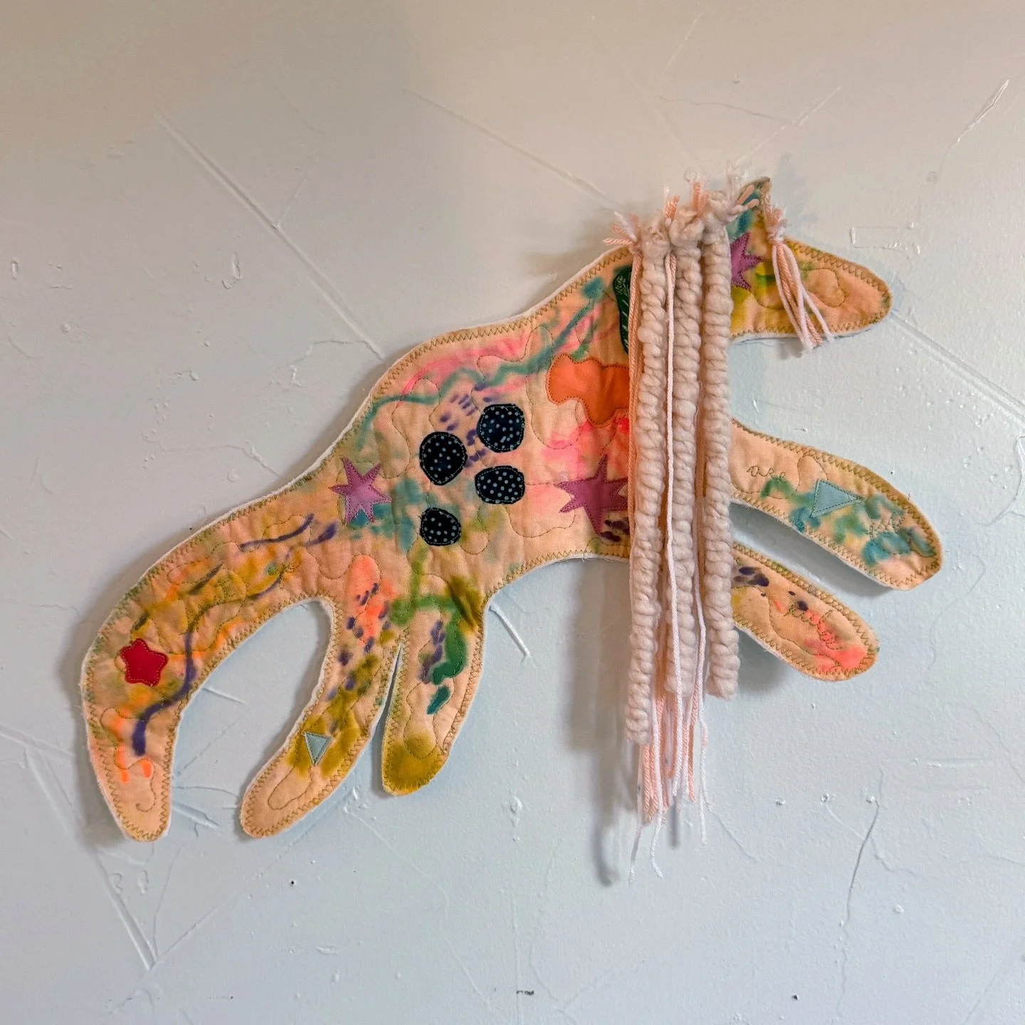 Just a reminder, there are no rules. 🐎 

 &ldquo;Just Go&rdquo;
19&rdquo;x15&rdquo;
Hand-dyed fabrics, thread, batting, yarn

#quiltedart #quiltart #fiberart #textileart #horseart