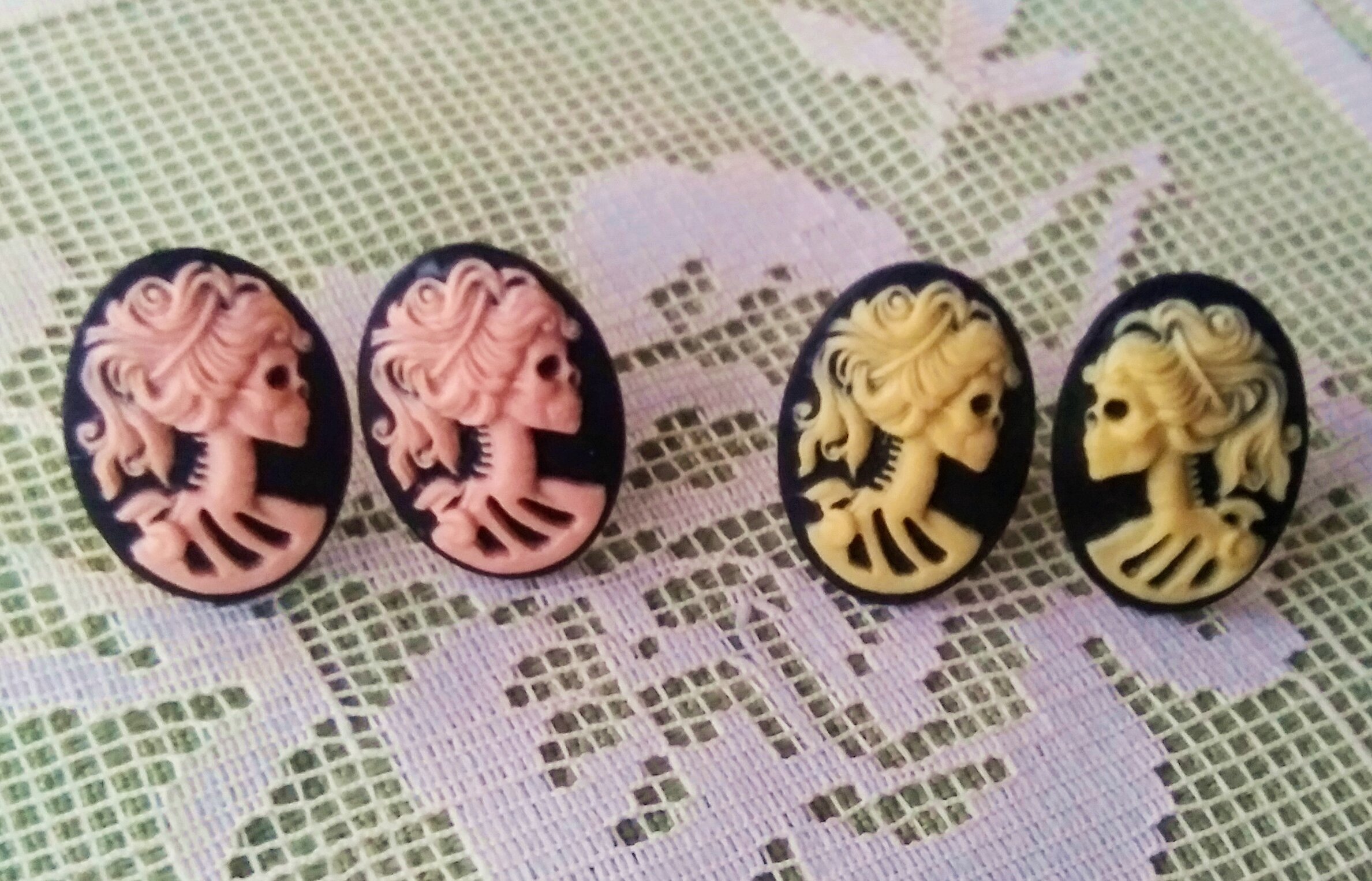 Skeleton Lady Cameo Stud Earrings.jpg