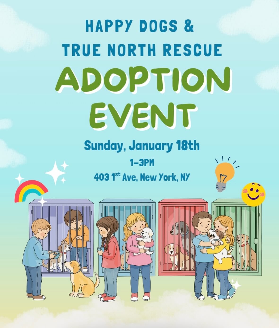 Join us on Sunday, January 18th for an amazing adoption event with our wonderful partners @happydogsnyc 🙌🏻

Come meet some of our INCREDIBLE dogs, learn more about our rescue, sign up to foster with us, and even be able to adopt one of our lovely d