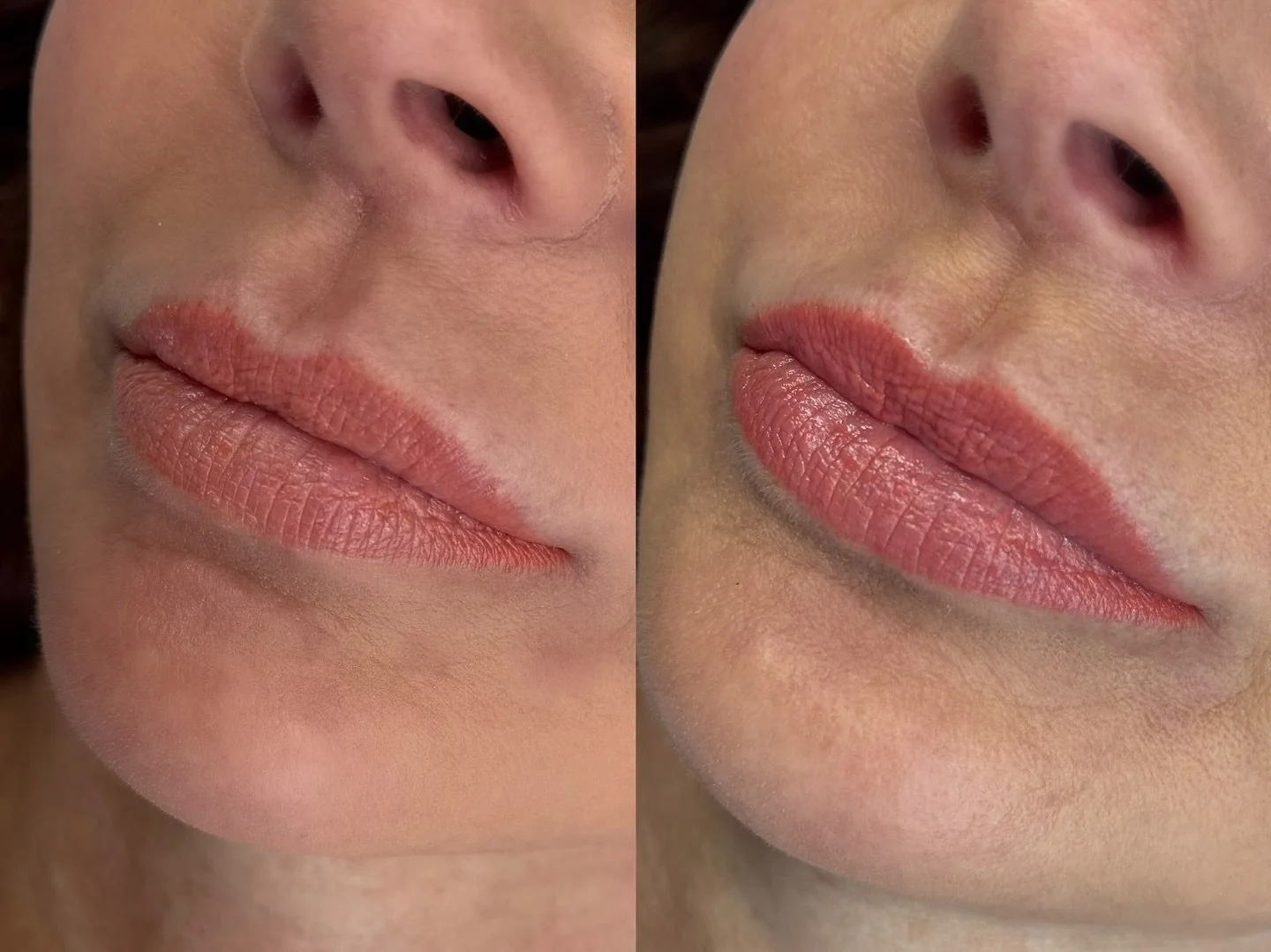 Before &amp; After | Lip Blush Correction

This client came in with a previous lip blush that was:
	&bull;	Too orange for her natural undertone
	&bull;	Slightly outside her natural lip border
	&bull;	Lacking definition

I neutralized the orange tone 