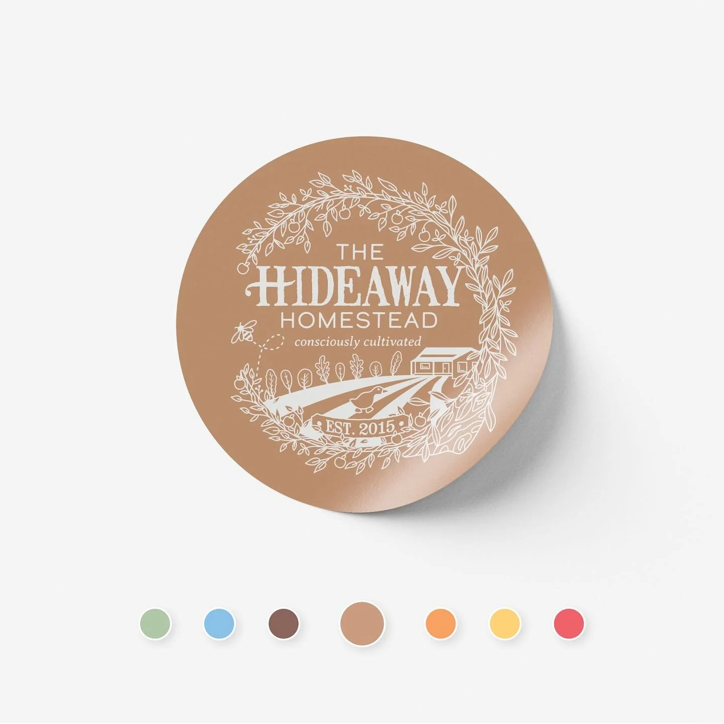 Some one-colour sticker concepts I created once we finalized the logo. I couldn&rsquo;t pick a colour I liked the best, so swipe for more!

The Hideaway Homestead regularly puts on their own farmers market, with organic products all grown and made at