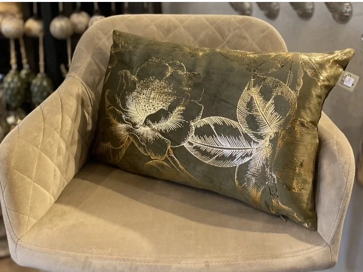 Kissen, grün, gold gemustert, DUTCH DECOR — verdino LIVING
