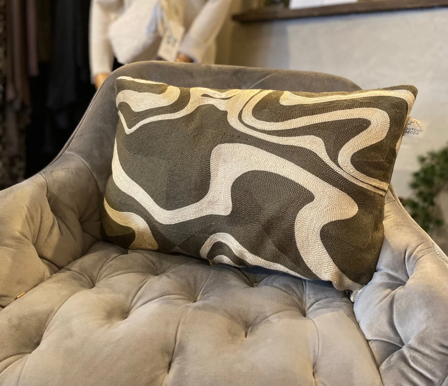 Kissen, grün, beige, gemustert, 30x50 cm, DUTCH DECOR — verdino LIVING