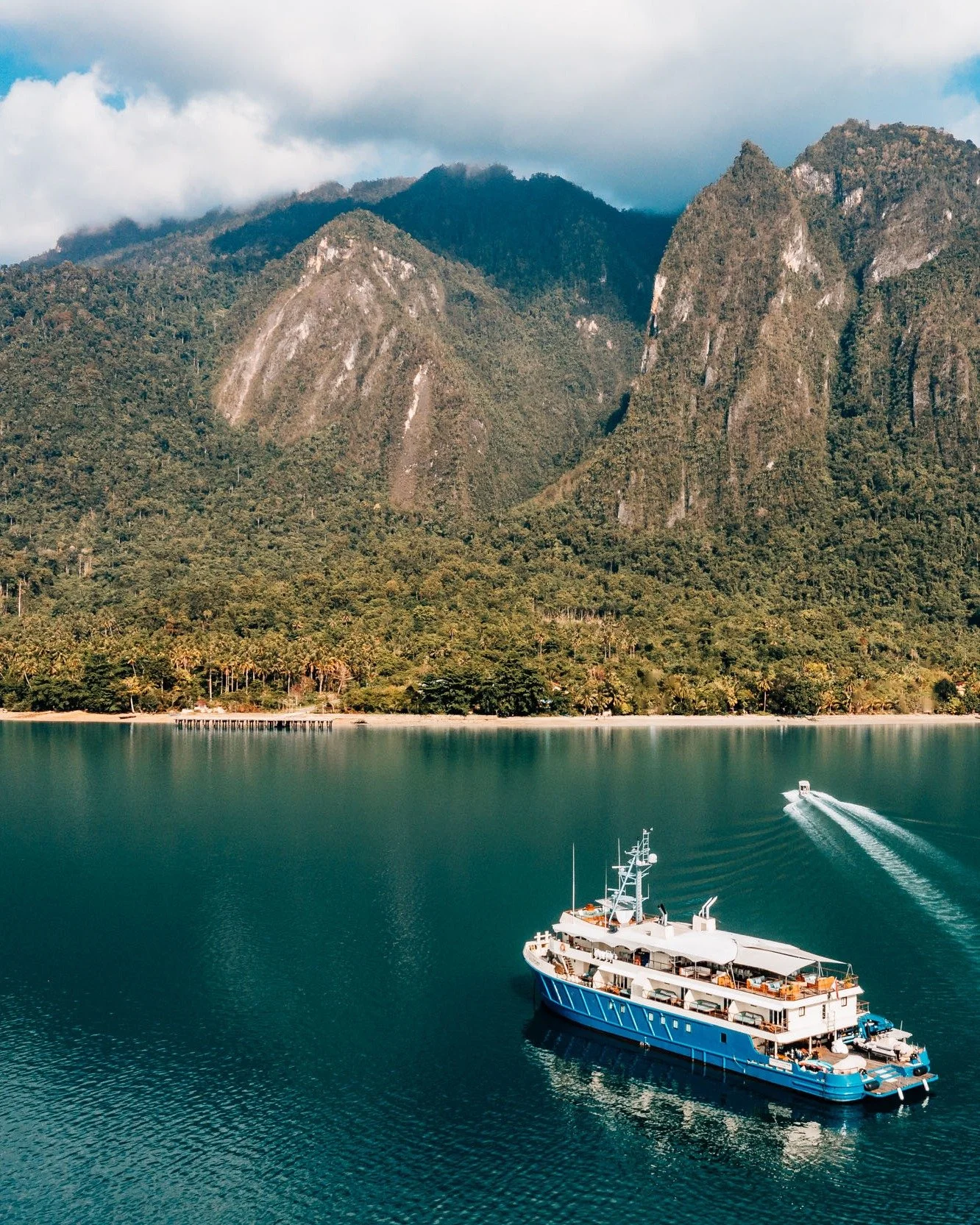 The Kundanil Explorer is not a superyacht, and she doesn't want to be one. A converted commercial ship, her owners left her exterior ready for anything (and her steel hull makes it the smoothest-sailing vessel in Indonesia, even in rough seas). Insid