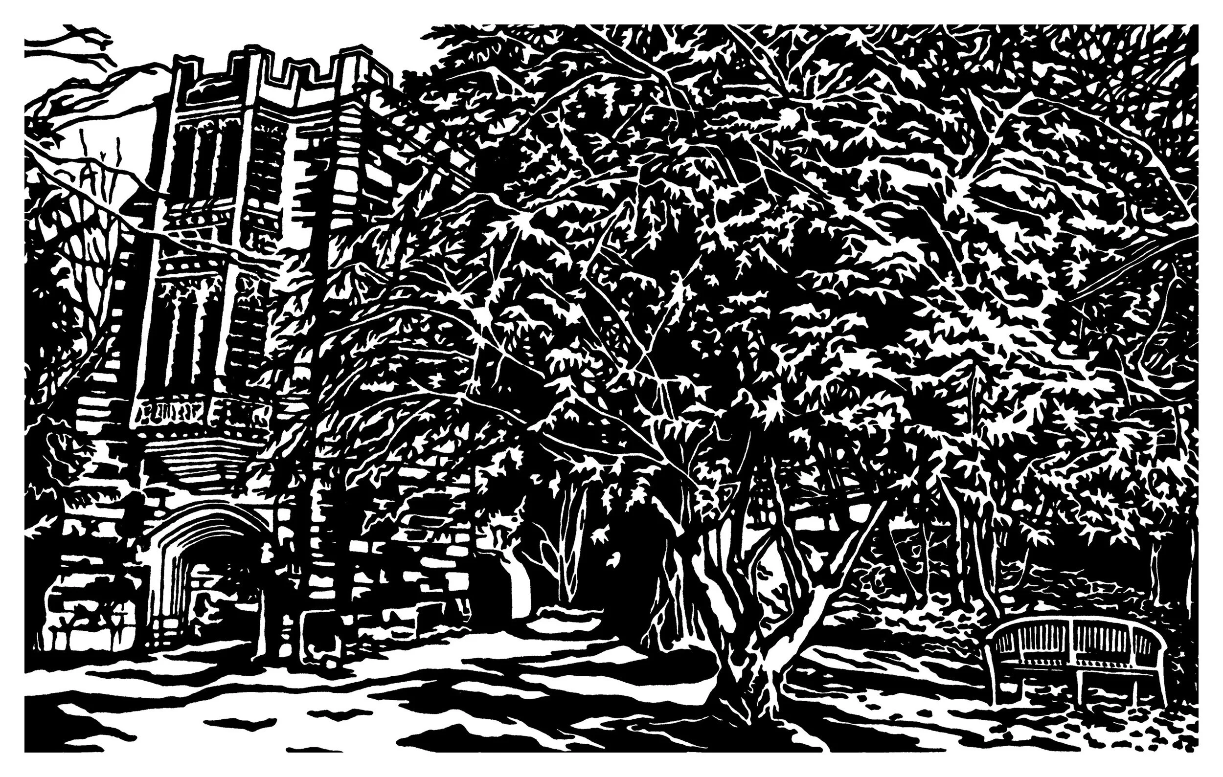 Abbots Porch Cerne Abbas, Linocut, Sasha Constable