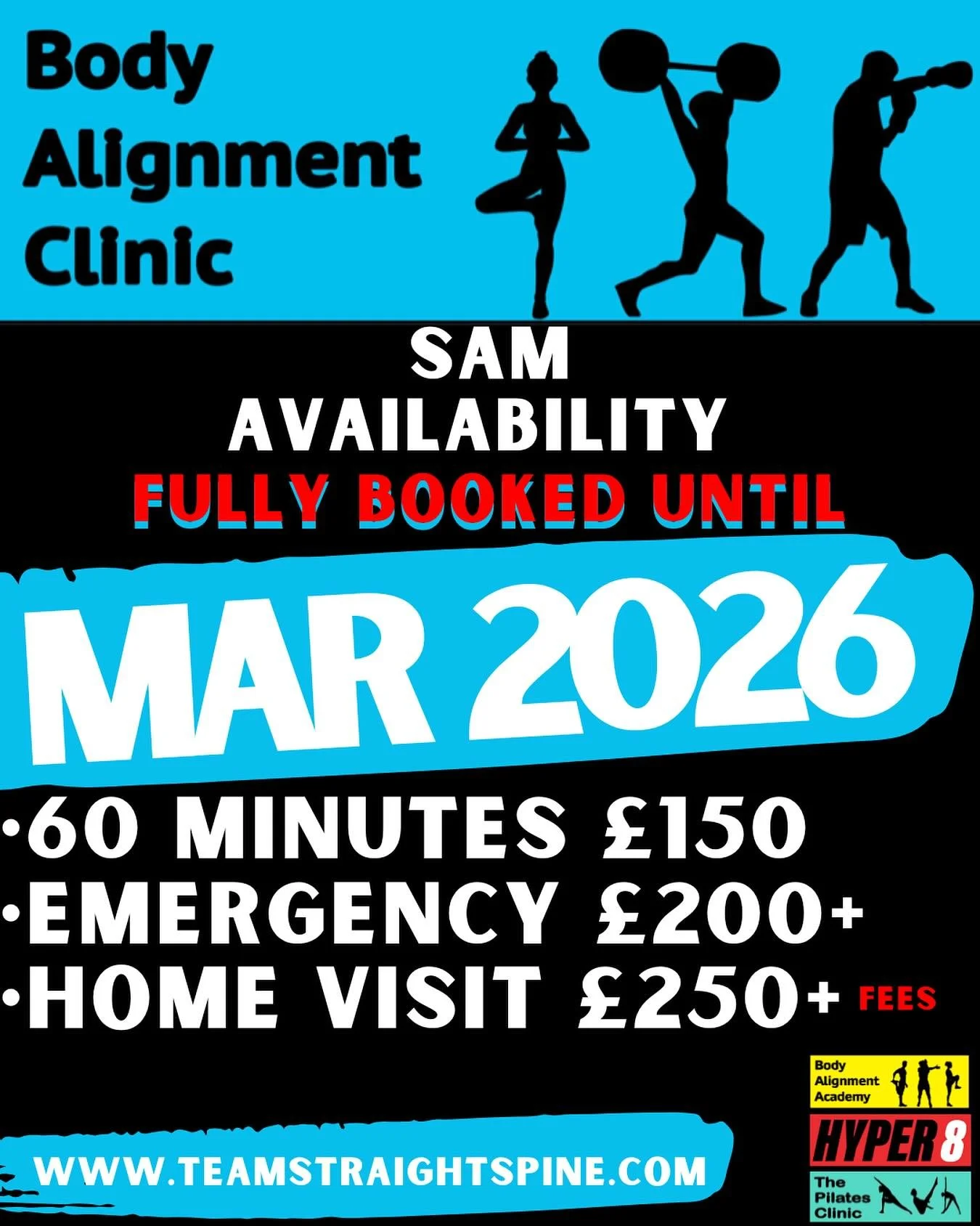 Morning all!
Hope you&rsquo;re all well!!

Sam is now fully booked until March 2026 🚨

We have new members of staff joining soon to help reduce the waiting list, please bare with us 

Should you need to be seen asap,
Options are:
🚨Out of hours emer