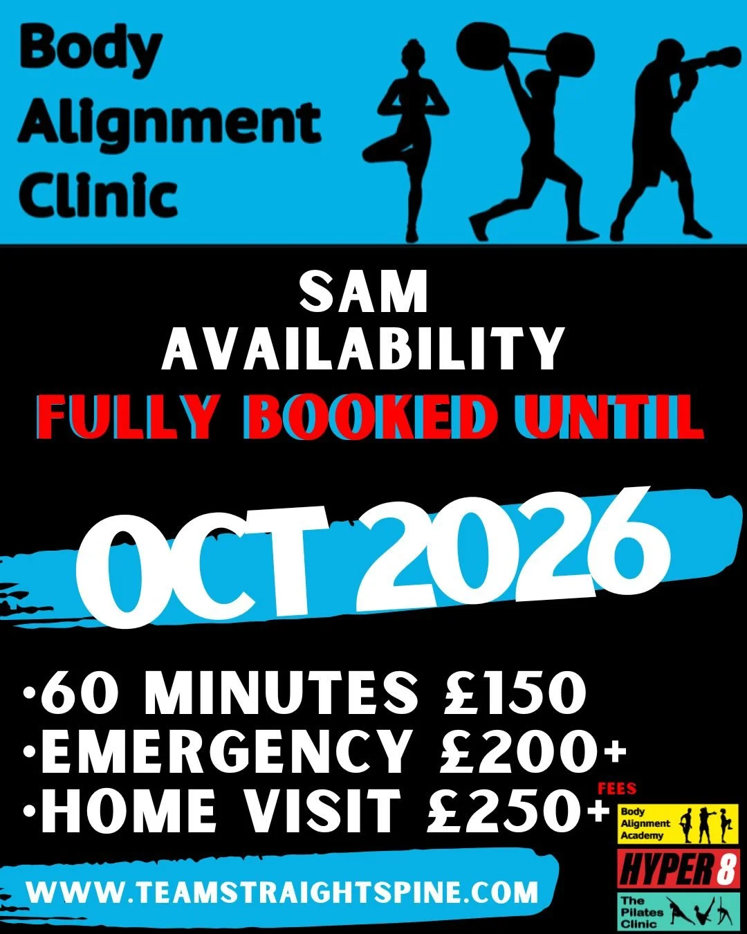 Good morning everyone 👋

If you need us, my team and I are here and ready to help with:

🚨 Sciatica
🚨 Frozen shoulder
🚨 Tennis elbow
🚨 Plantar fasciitis
🚨 Whiplash
🚨 Rehabilitation
🚨 Weight loss
🚨 Lymphatic massage
🚨 Reformer Pilates
🚨 IV 