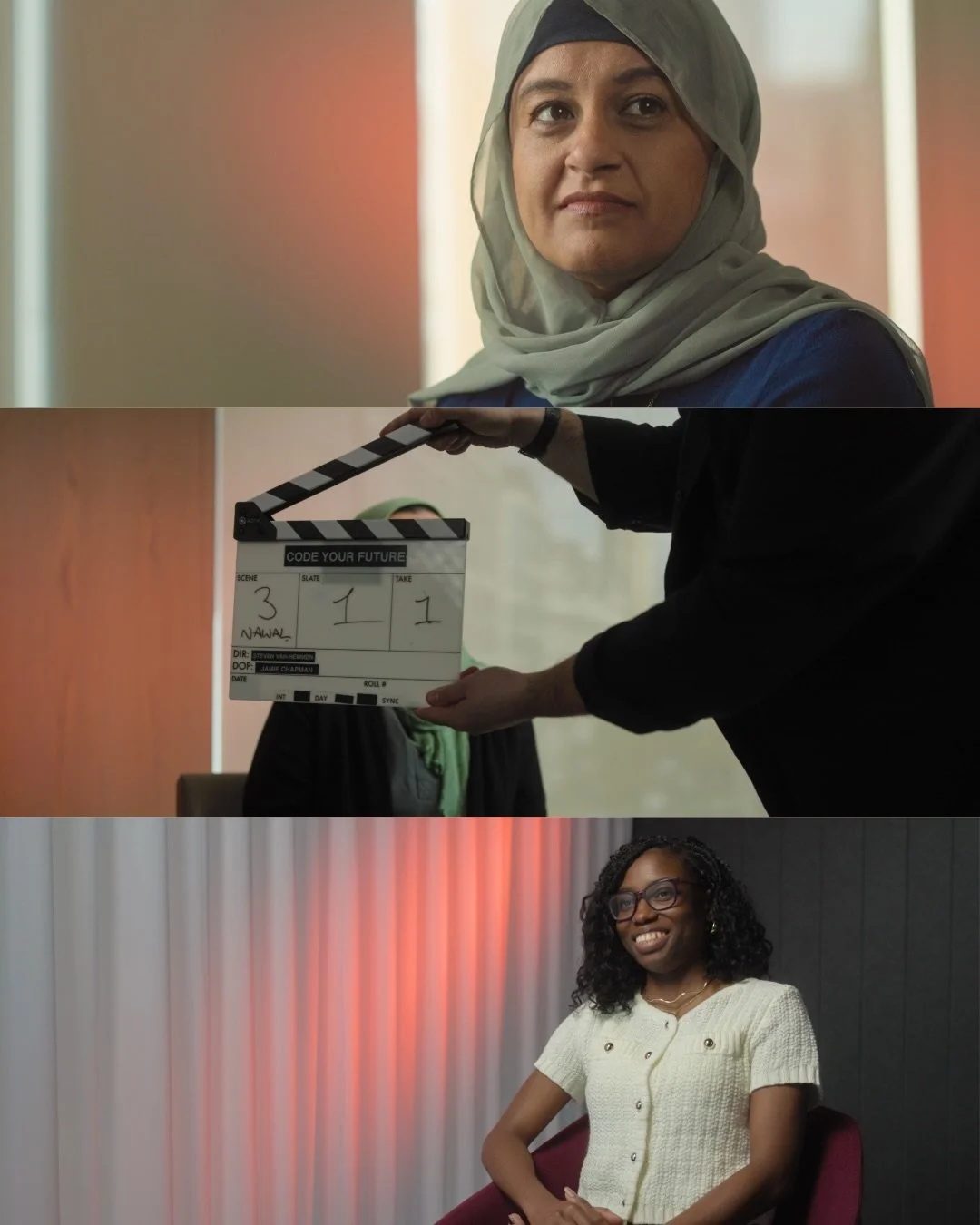 When you lose your shoot location 12 hours before call time, you book a meeting room, lift with your knees, and turn a space with a 12-foot marble table into something special.

A fantastic shoot with the Code Your Future team in London, learning mor