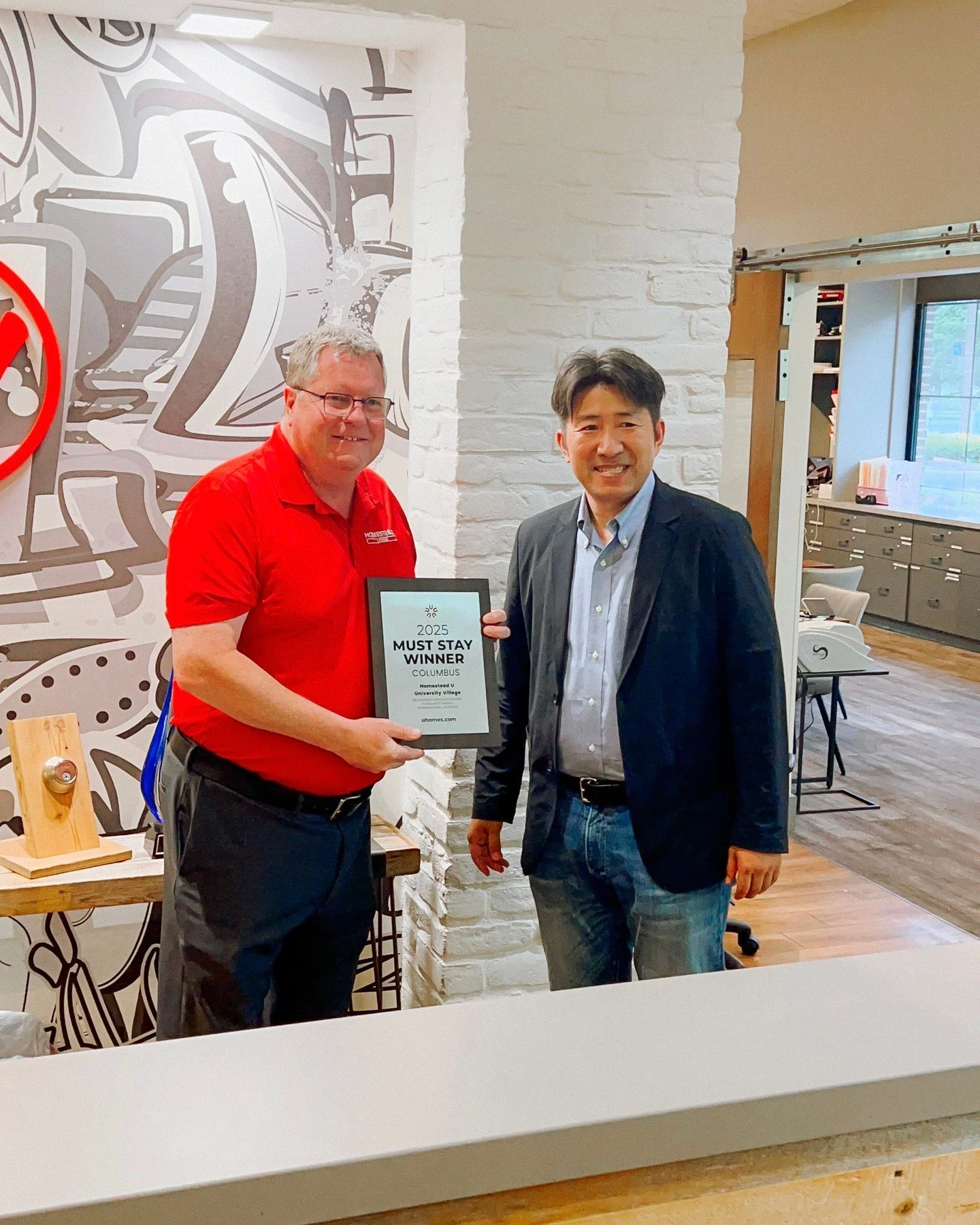 We are incredibly pleased to announce that University Village was the 2025 uhomes.com Must Stay Winner 🏅! Thank you to Jason Yin, Uhomes founder and CEO, for coming in and awarding us in person. ⁠
⁠
We had a wonderful time showing Jason and his team