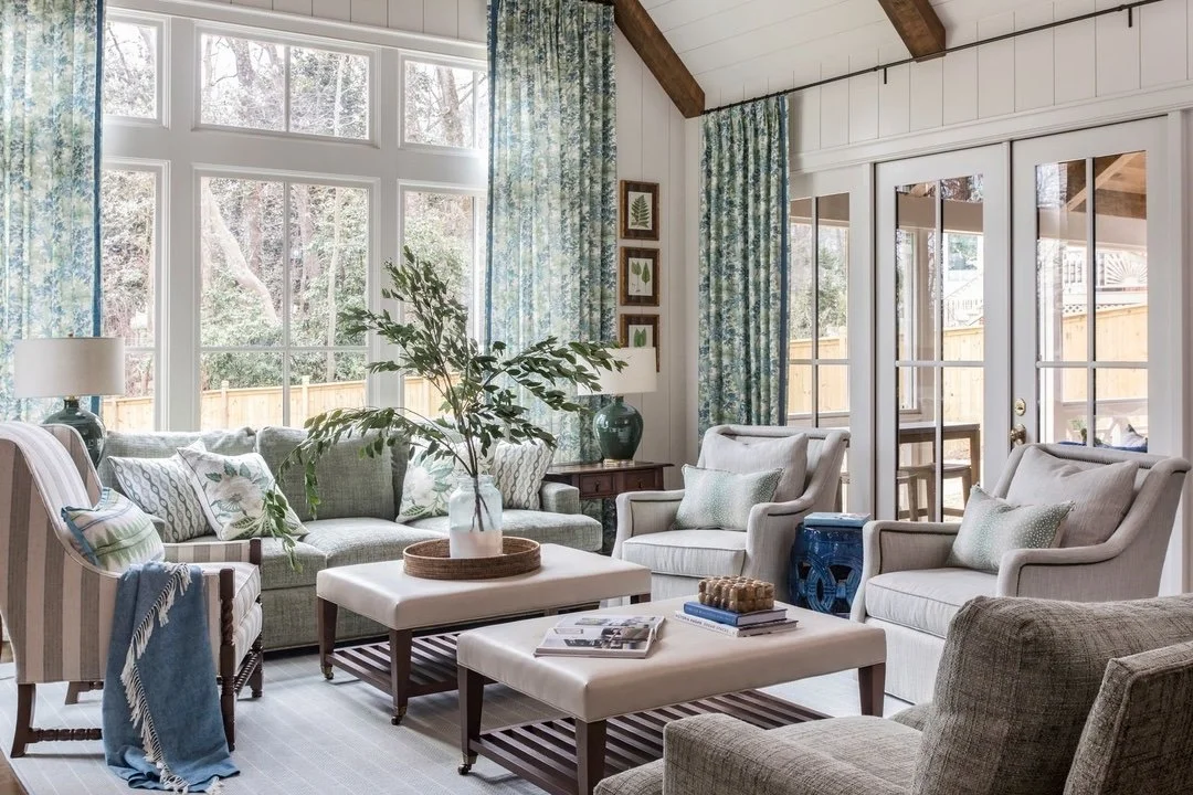 We worked with @schillingandco_designbuild to create a vaulted living room right outside of  the home&rsquo;s original footprint for this young family of five. The added height creates plenty of space for everyday lounging while still feeling elevate