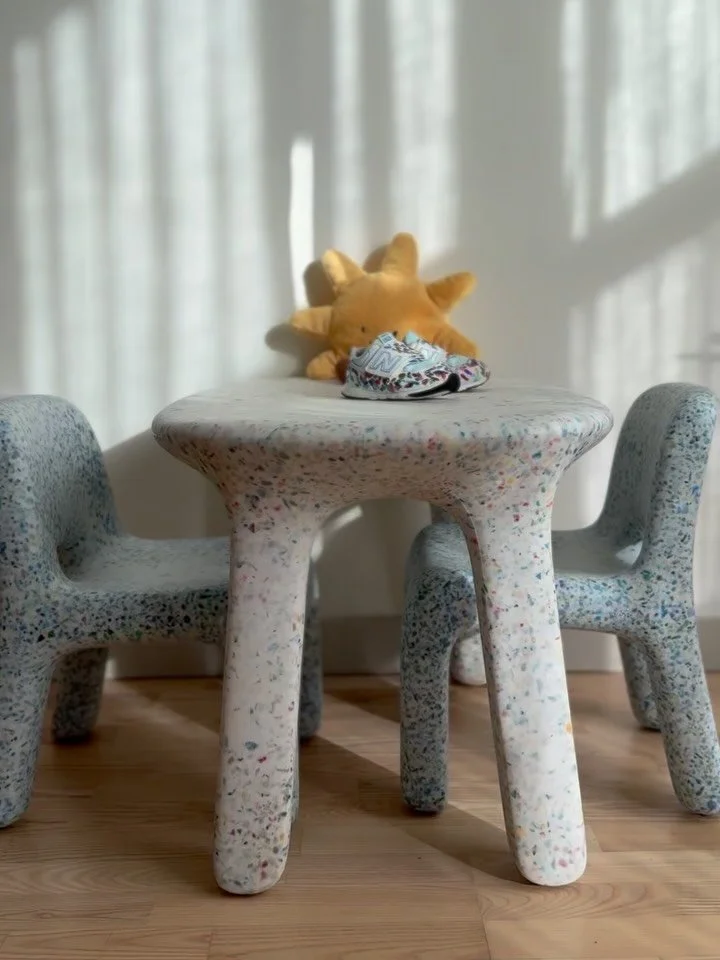 Inspired by the coolest kids furniture @ecobirdy from Z&rsquo;s play area.  It&rsquo;s all made out recycled materials.  Calling her (current size) sneakers glitter confetti party 🥳🪅🎉 swipe to see bts of me taking a break (maybe not a break as I w