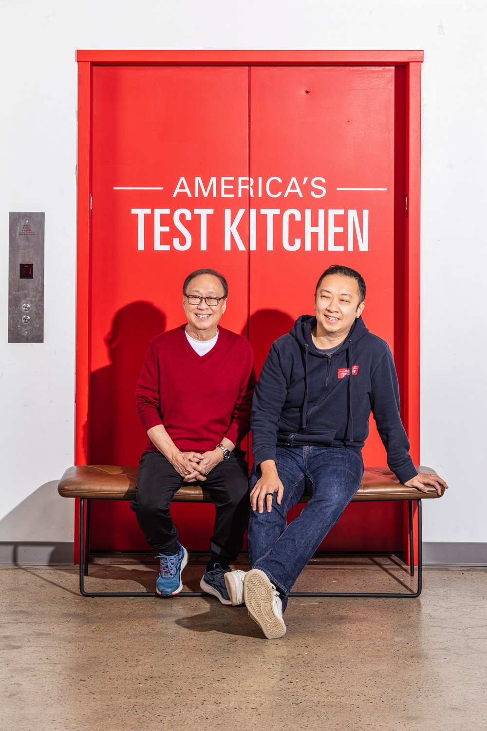 Kevin and Jeffrey in America's Test Kitchen