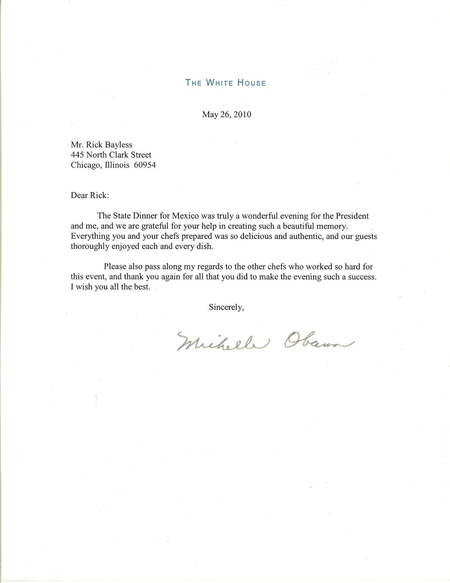 A 2010 Letter from Michelle Obama