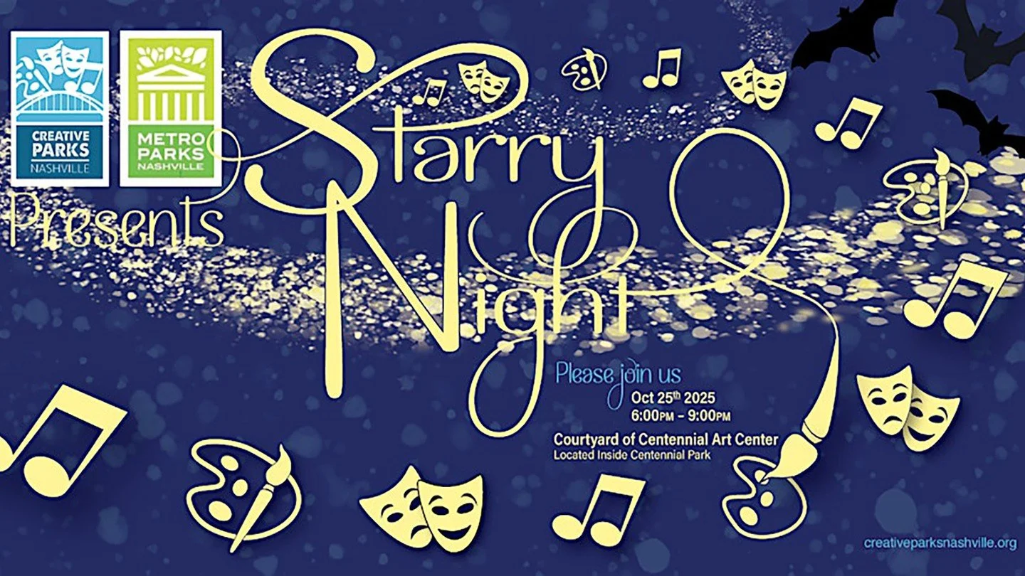 Join our friends at Creative Parks Nashville for their annual Starry Night Fundraiser at the Centennial Art Center on October 25 from 6&ndash;9 PM! 🌟 Enjoy live performances, local art, cocktails, and a silent auction, all in support of music, theat