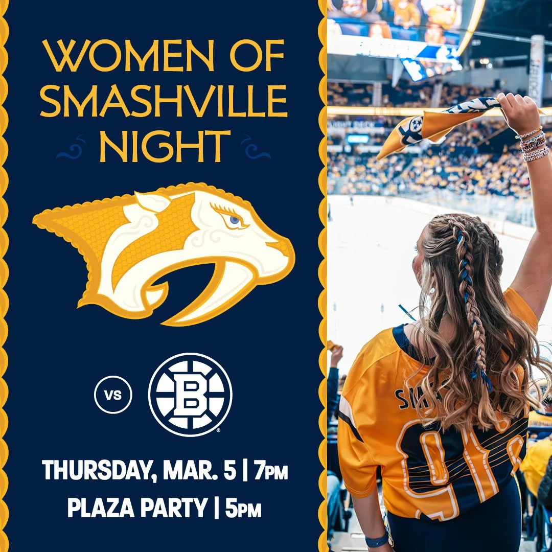 The Parthenon is heading to Women of Smashville Night with the @predsnhl! 🏒💛 This special evening will celebrate the women who shape our community. From a Makers Market featuring women-owned businesses to live entertainment and in-game highlights, 