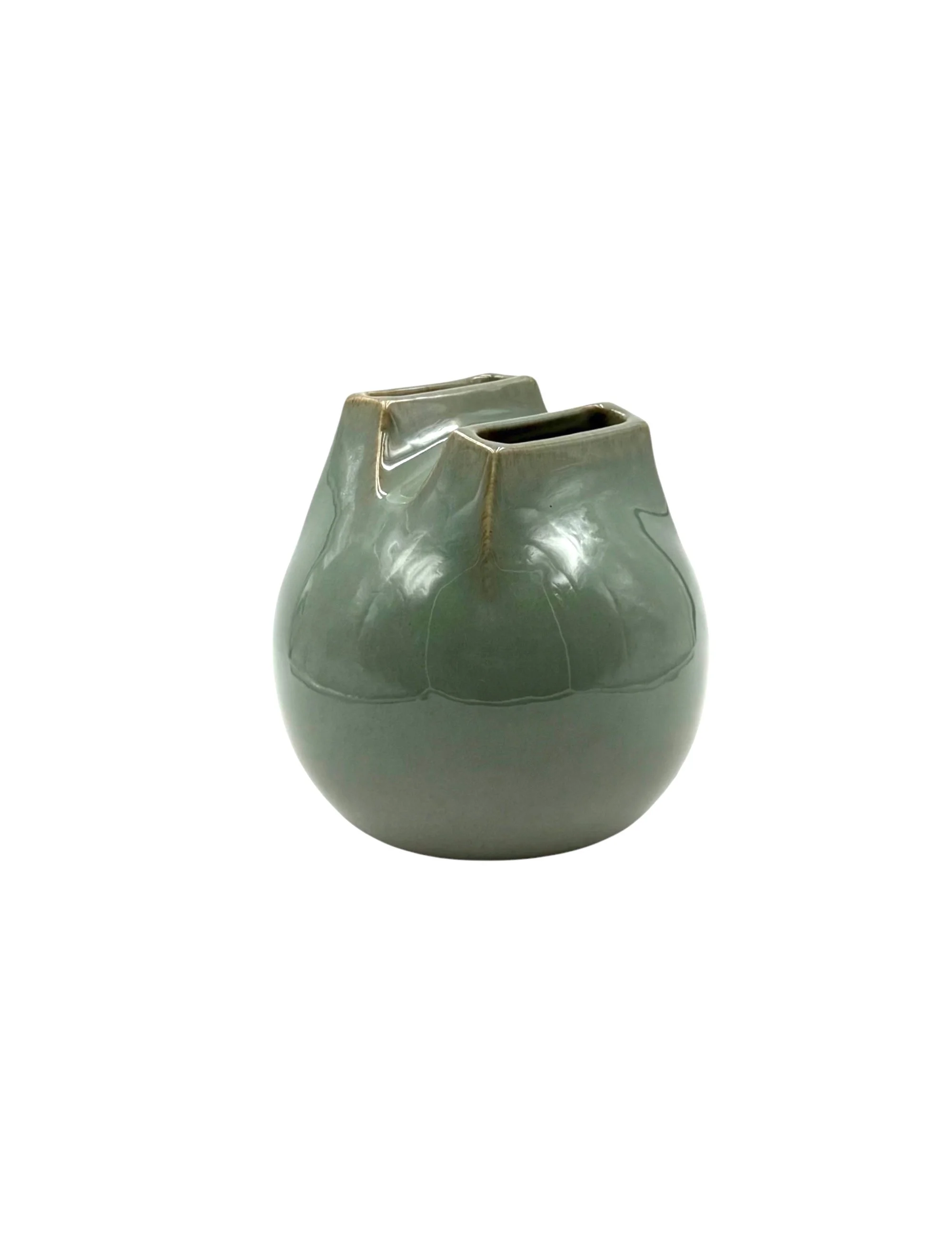Mid-Century Modern spherical gres ceramic vase in forest green by Franco Bucci, Italy ca. 1973.