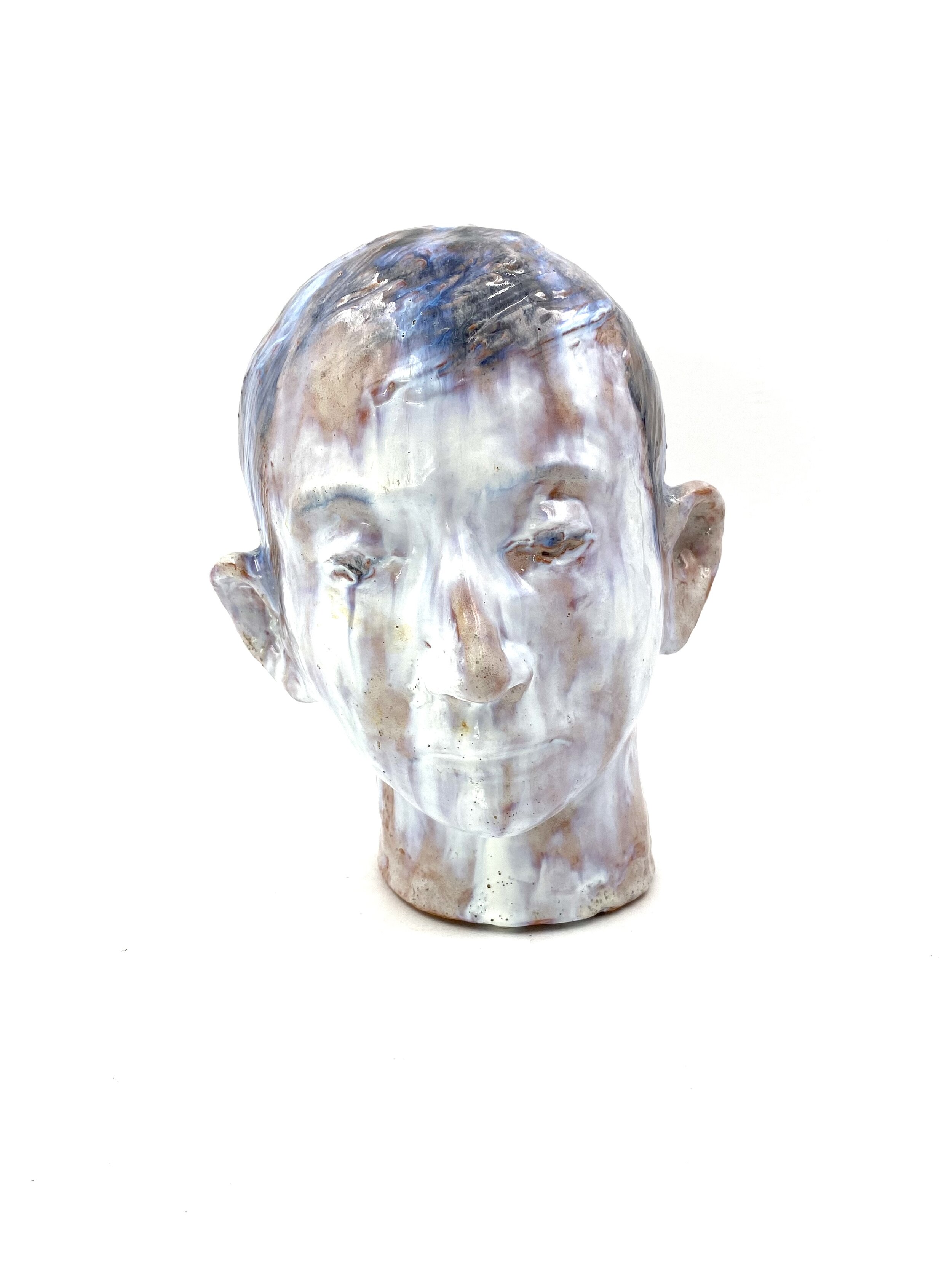 French Glazed terracotta boy head, France 1958