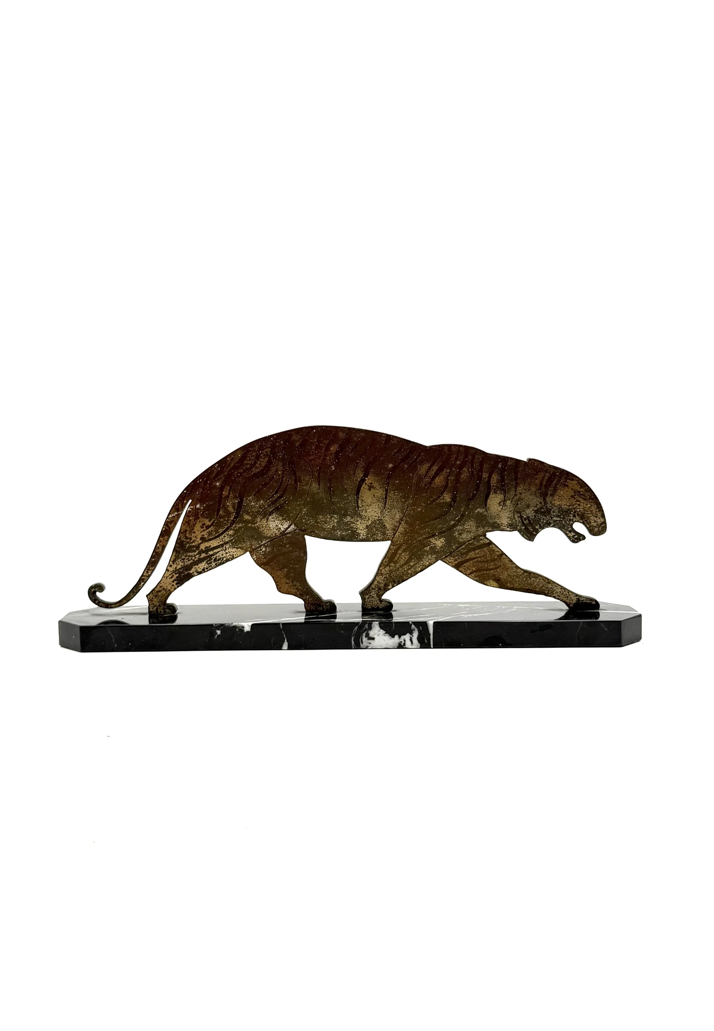 Vintage French Art Deco Bronze Tiger Sculpture | c. 1930 Modernist