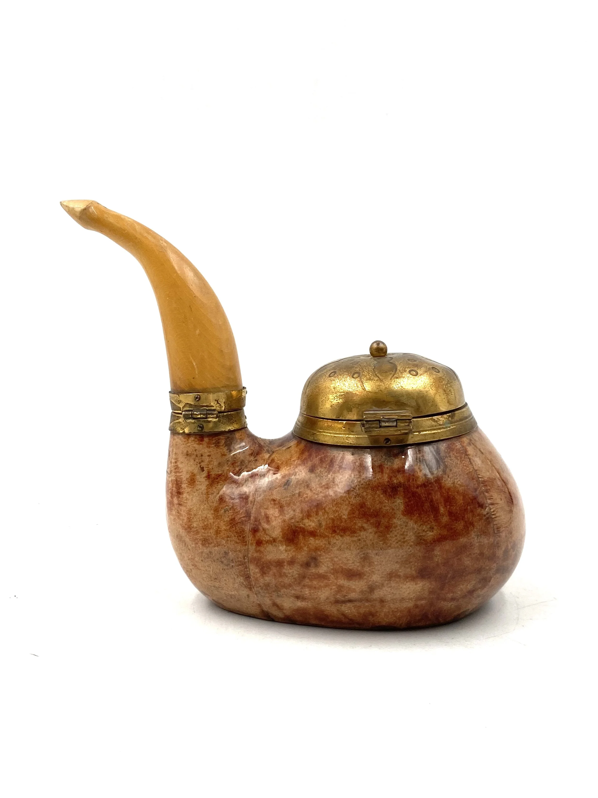 Aldo Tura, pipe shaped parchment tobacco box, Macabo Italy 1950s