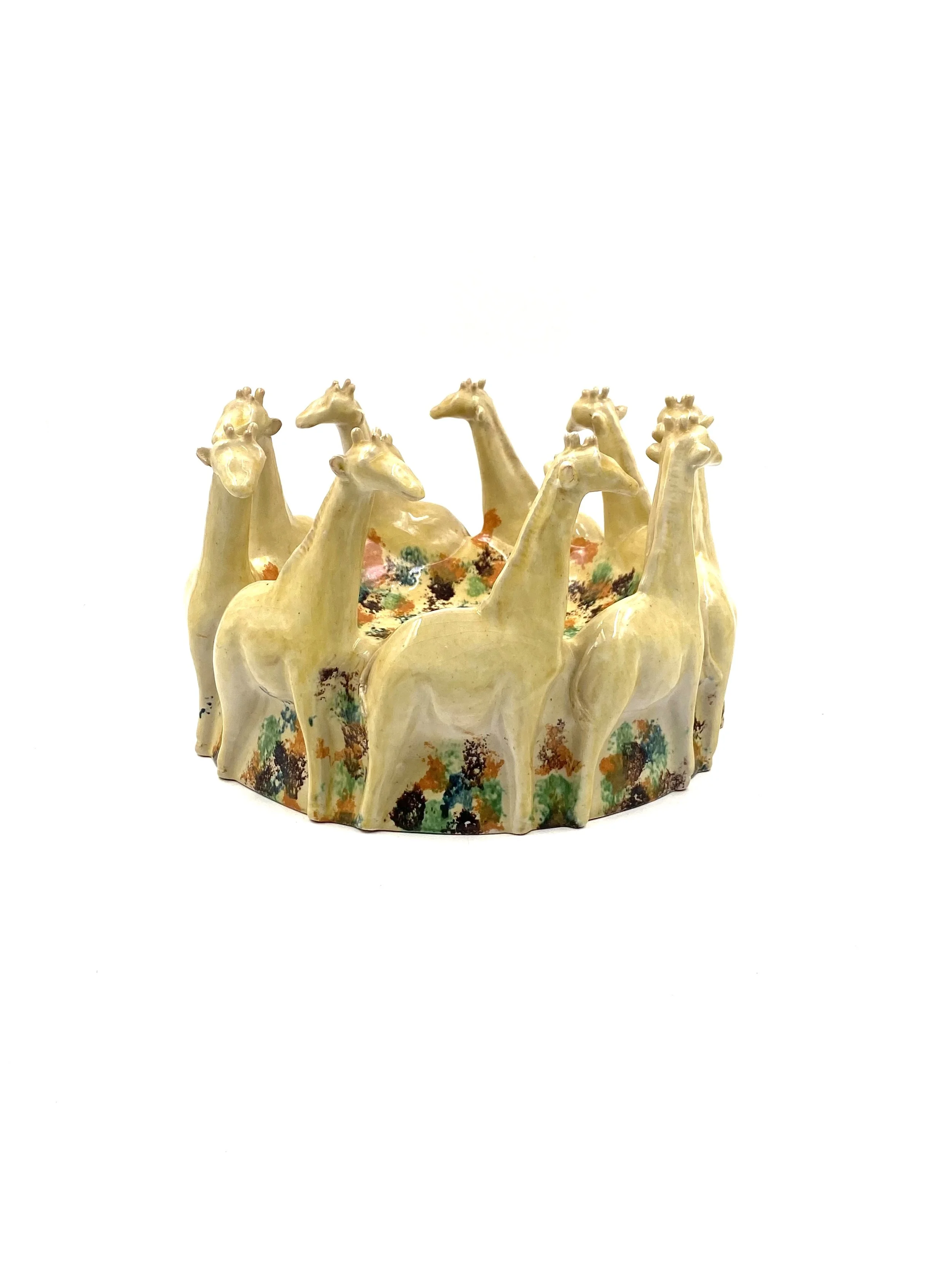 Postmodern giraffe ceramic centerpiece / vide poche, ND Dolfi Montelupo Italy, 1990s